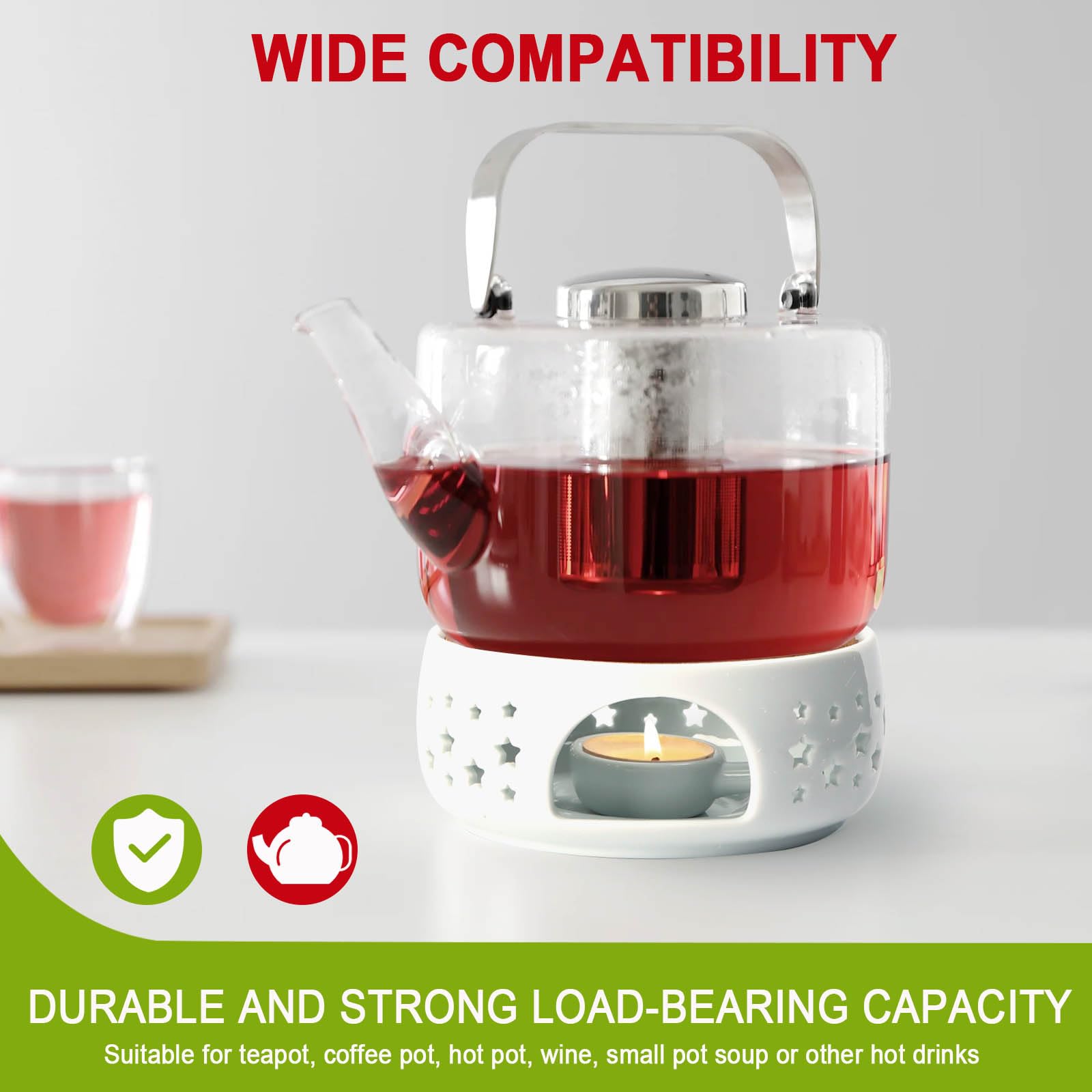 KAYCROWN Ceramic Teapot Warmer with Tealight Holder - White Tea Light Heater for Coffee, Milk Tea & Hot Beverages | Perfect for Home, Office & Tea Party Use
