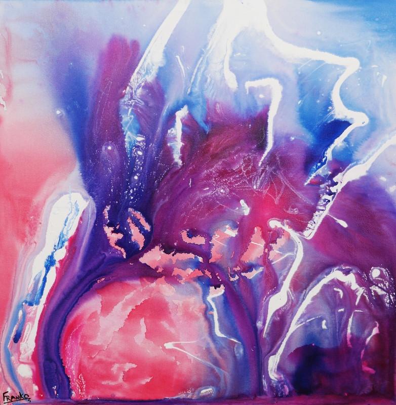 Blue Bird Liquid Carat 120x120cm Pink Purple Abstract Canvas Art - Modern Wall Decor for Living Room, Bedroom & Office