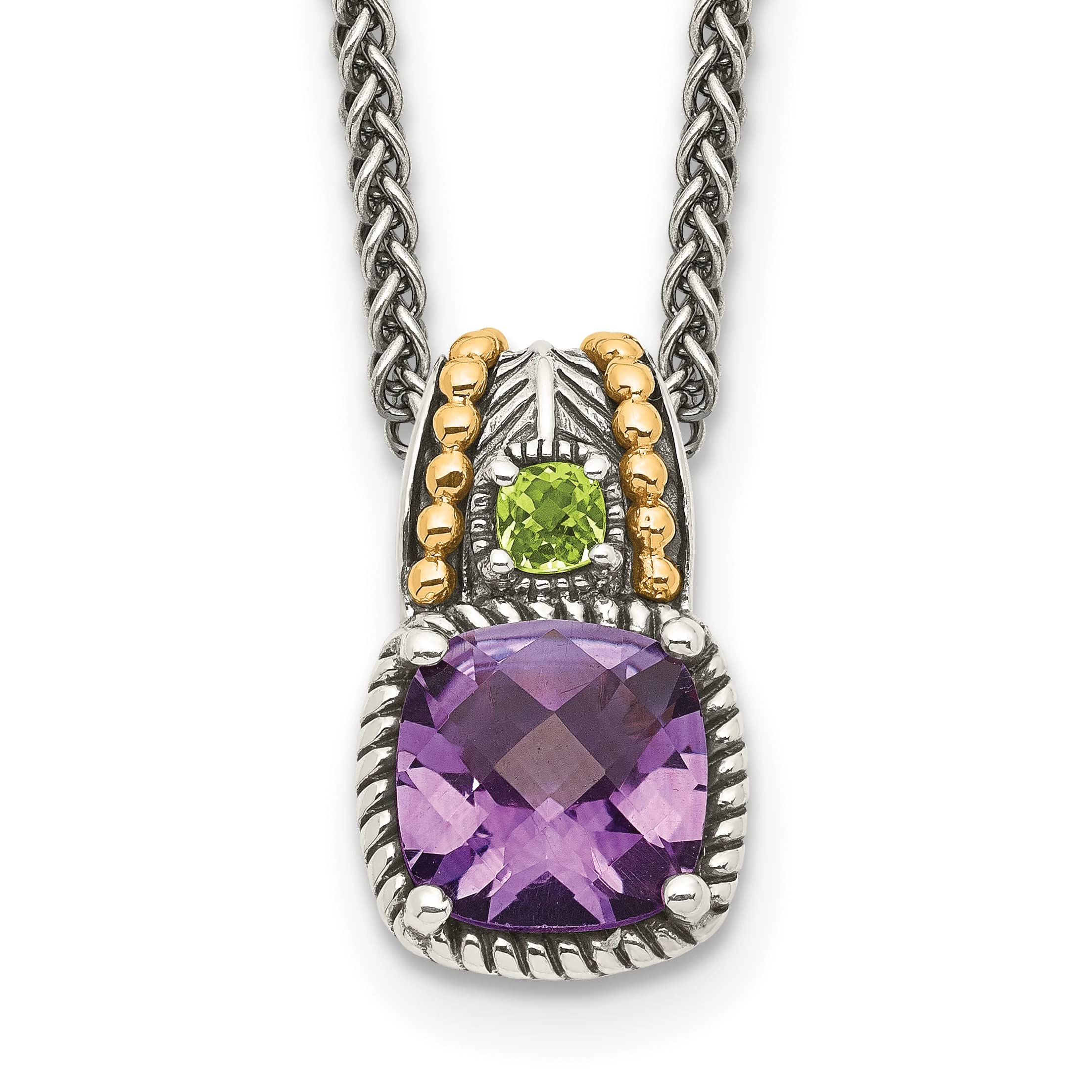 14K Gold Plated Sterling Silver Amethyst & Peridot Pendant Necklace for Women - Elegant Jewelry Gift for Birthday, Anniversary & Valentine's Day