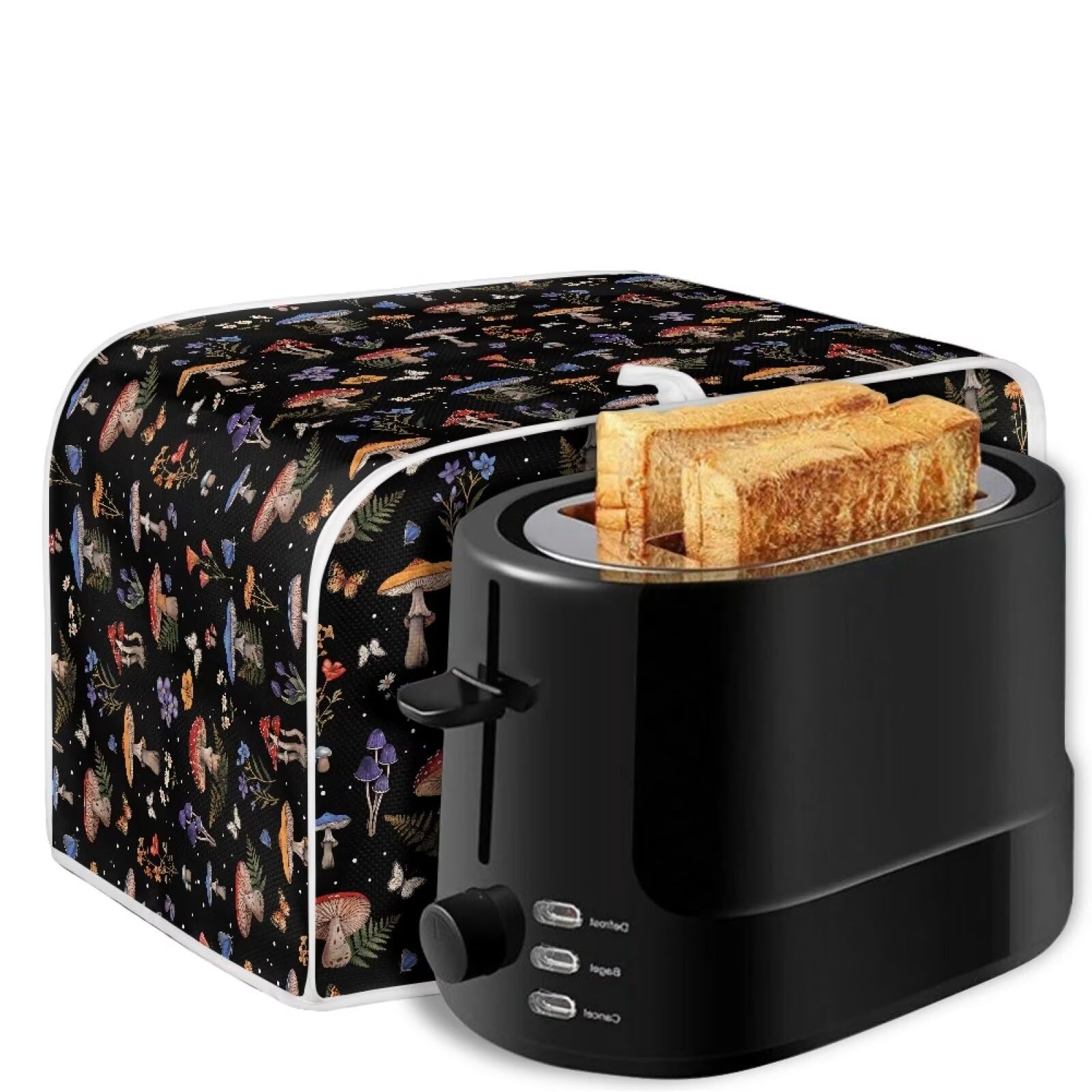 Talayituse Mushroom Butterfly Flower Leaf Print 4-Slice Toaster Cover - Dust Protection Bread Maker & Toaster Oven Cloth Cover - Washable Kitchen Appliance Cover with Handle - Perfect for Kitchen, Breakfast Nook & Small Appliance Protection