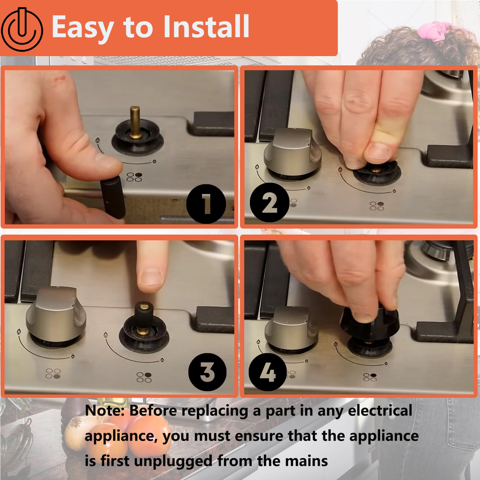 4 Pack Universal Stove Knobs with 12 Adapters - Fits Most Oven, Range & Stove Controls - Durable Black Replacement Knobs for Kitchen Appliances - Perfect for Gas & Electric Stoves, Ovens & Cooktops