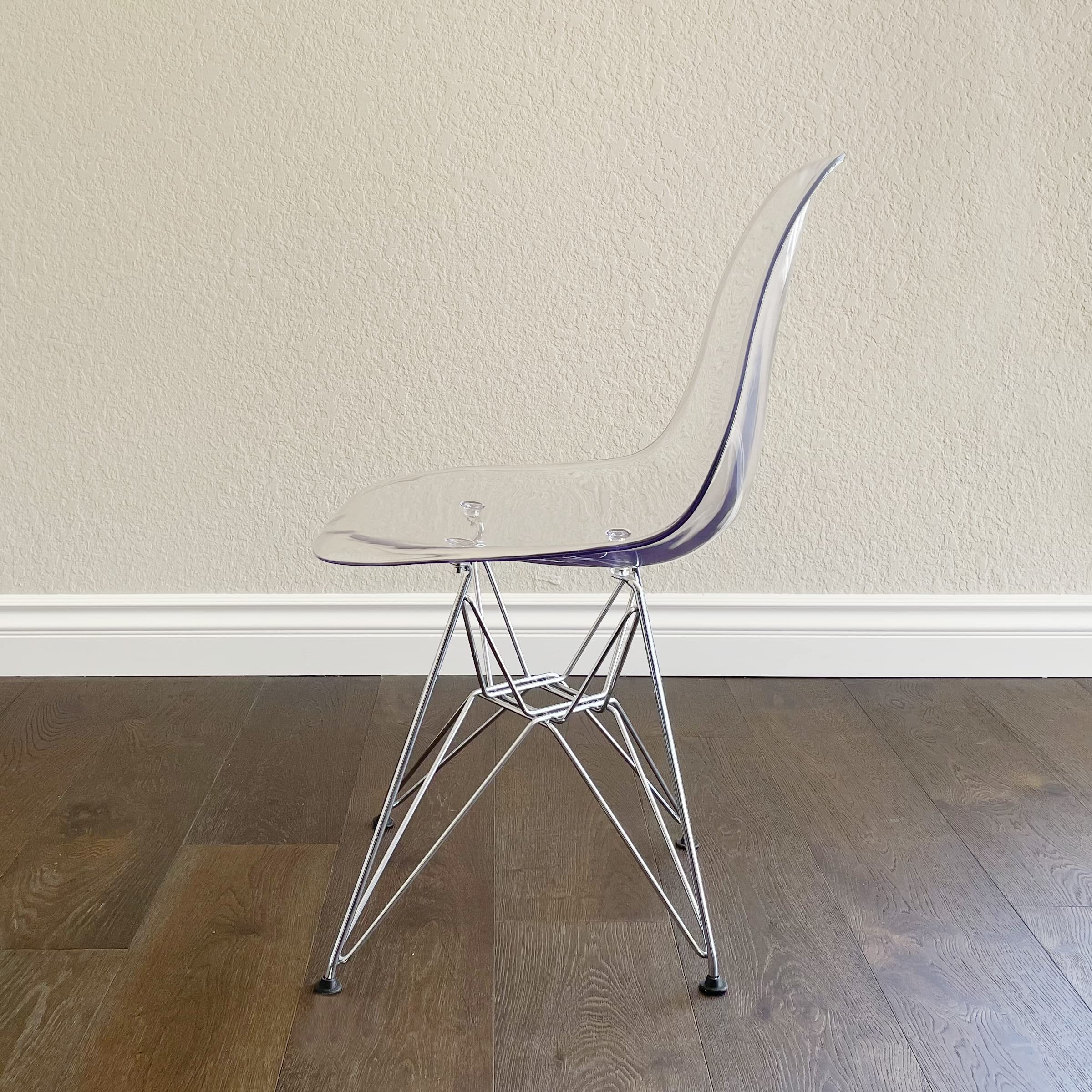 Mid Century Modern Paris Tower Transparent Ghost Side Chairs - Set of 2 Clear Acrylic Dining Chairs for Kitchen, Dining Room & Office - Elegant Contemporary Seating Furniture