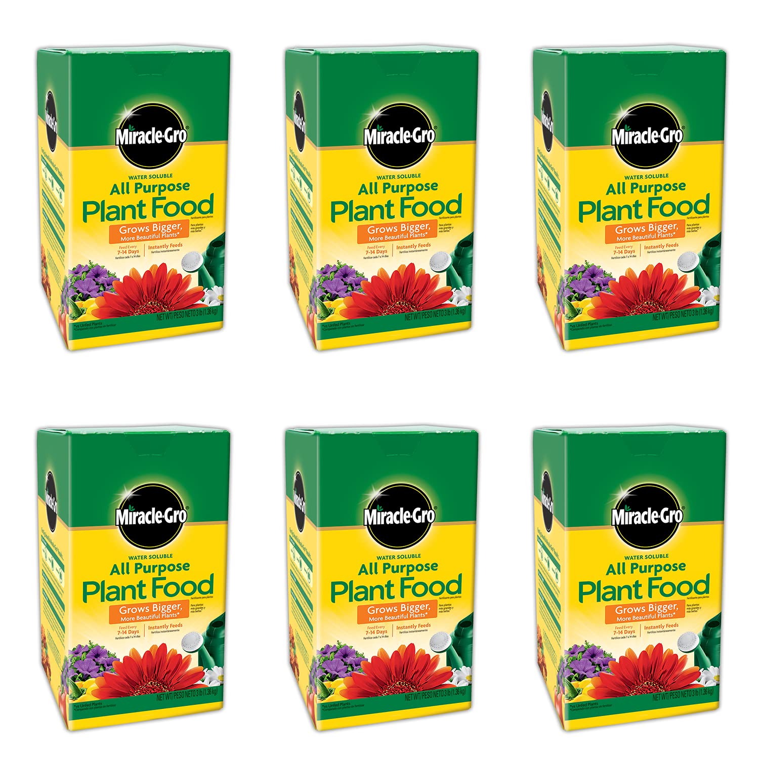 Miracle-Gro All Purpose Plant Food Fertilizer - 6 Pack (3 lb Each) for Indoor & Outdoor Plants, Vegetables, Flowers | Perfect for Gardening, Lawn Care, and Houseplants