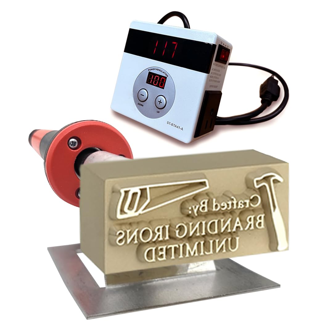 Custom Electric Branding Iron with Personalized Text & Hammer/Saw Design - USA Made - Perfect for Woodworking, Leather Crafting & DIY Projects