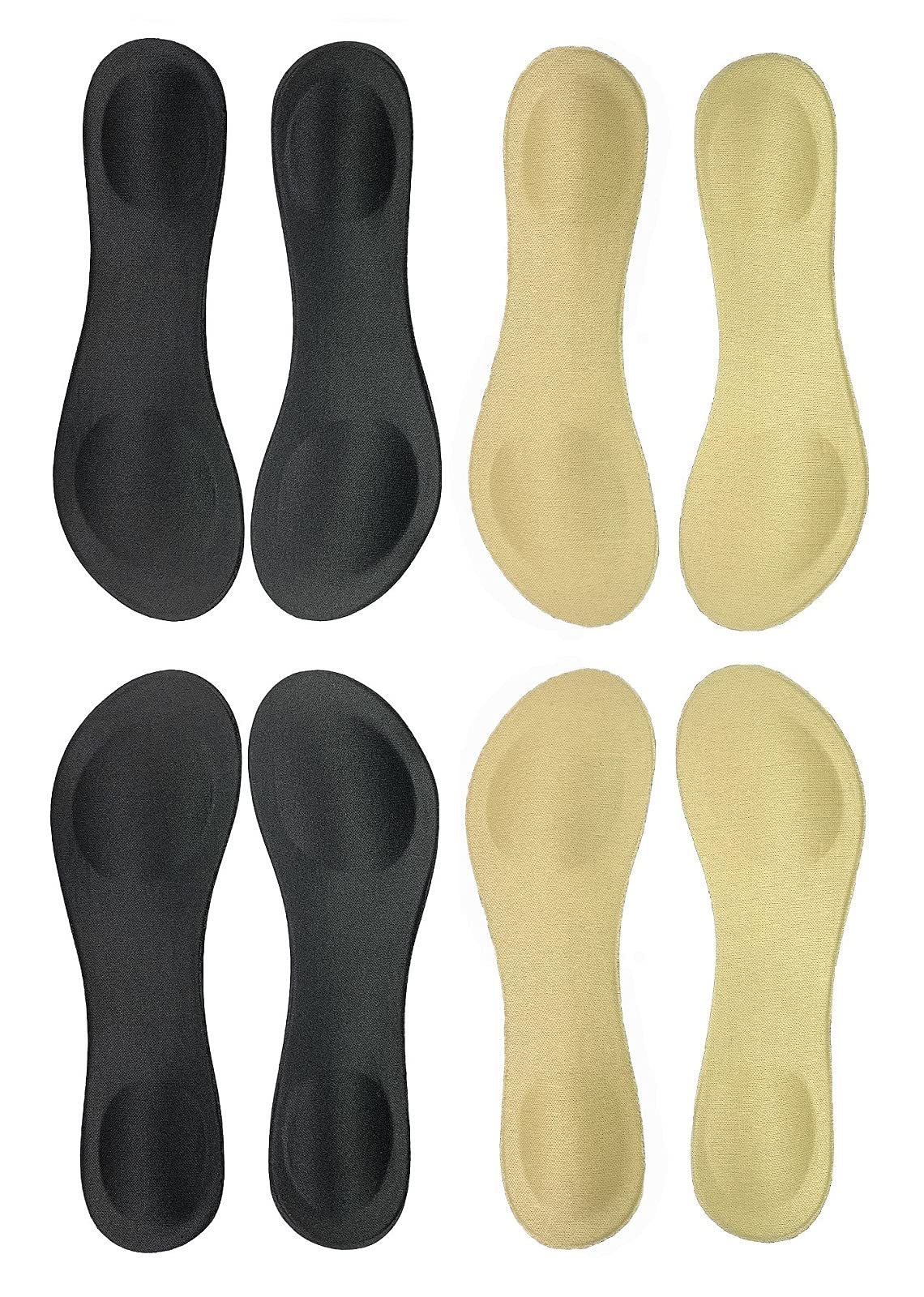 HappyStep 3/4 Length Women's Thin Shoe Insoles for High Heels, Pumps, Open Toe Shoes & Sandals - Cushioned Heel & Ball Support - Shock Absorbing Comfort (US Women's Size 5-7, 2 Black & 2 Tan) - Perfect for Work, Parties & Everyday Wear