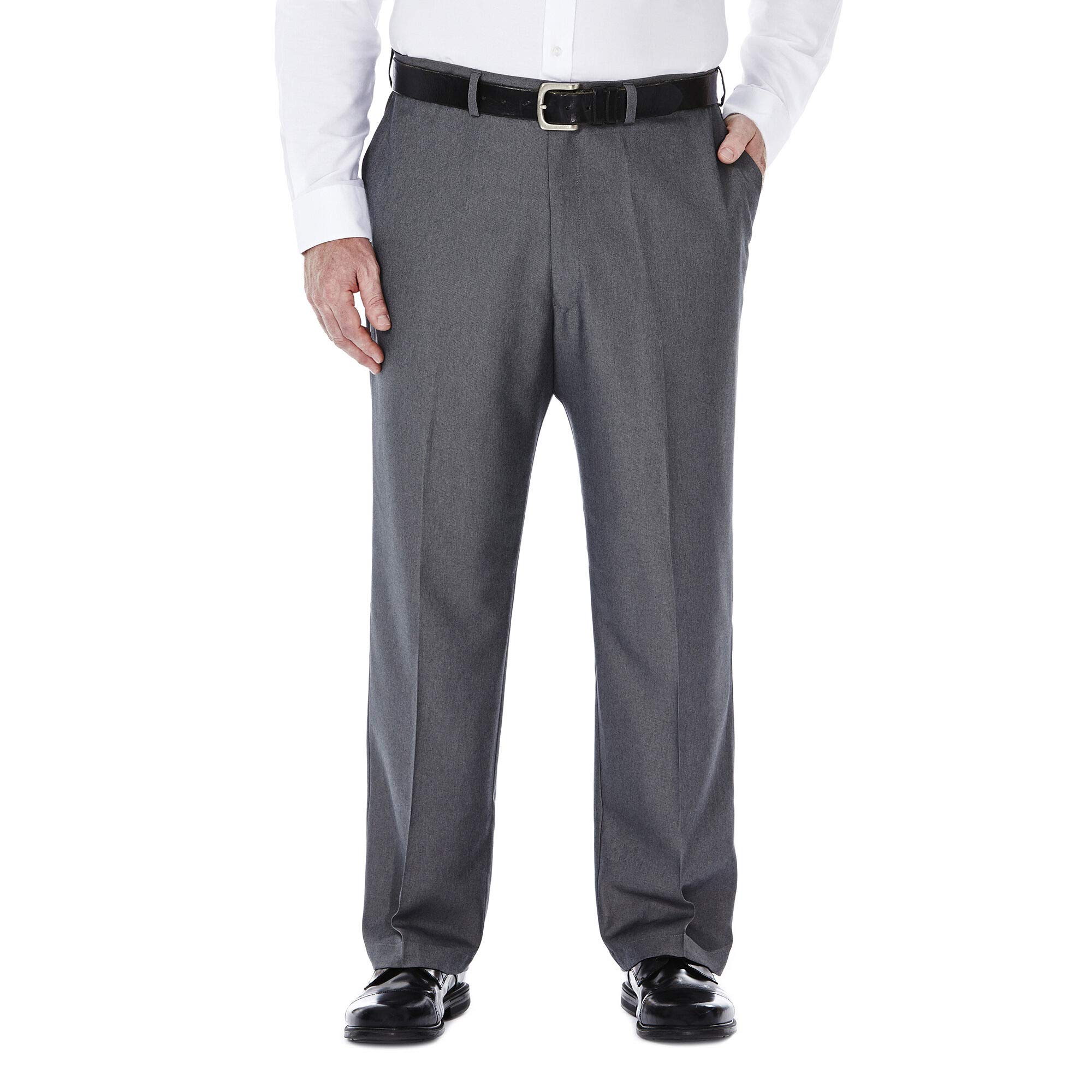 Haggar Men's Big & Tall Cool Gabardine Expandable Waist Plain Front Dress Pants - Comfortable Office Wear & Business Casual for Large Sizes