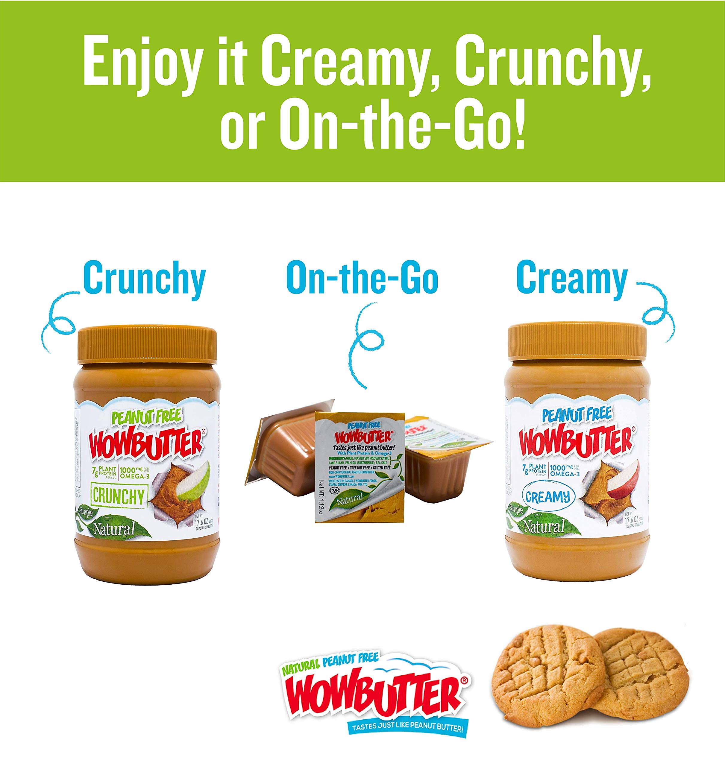 WOWBUTTER Crunchy Soy Butter Spread - Peanut Free, Tree Nut Free, Vegan, Gluten Free, Non-GMO - 1.1lb (Pack of 6) - Perfect for Sandwiches, Baking & Healthy Snacks