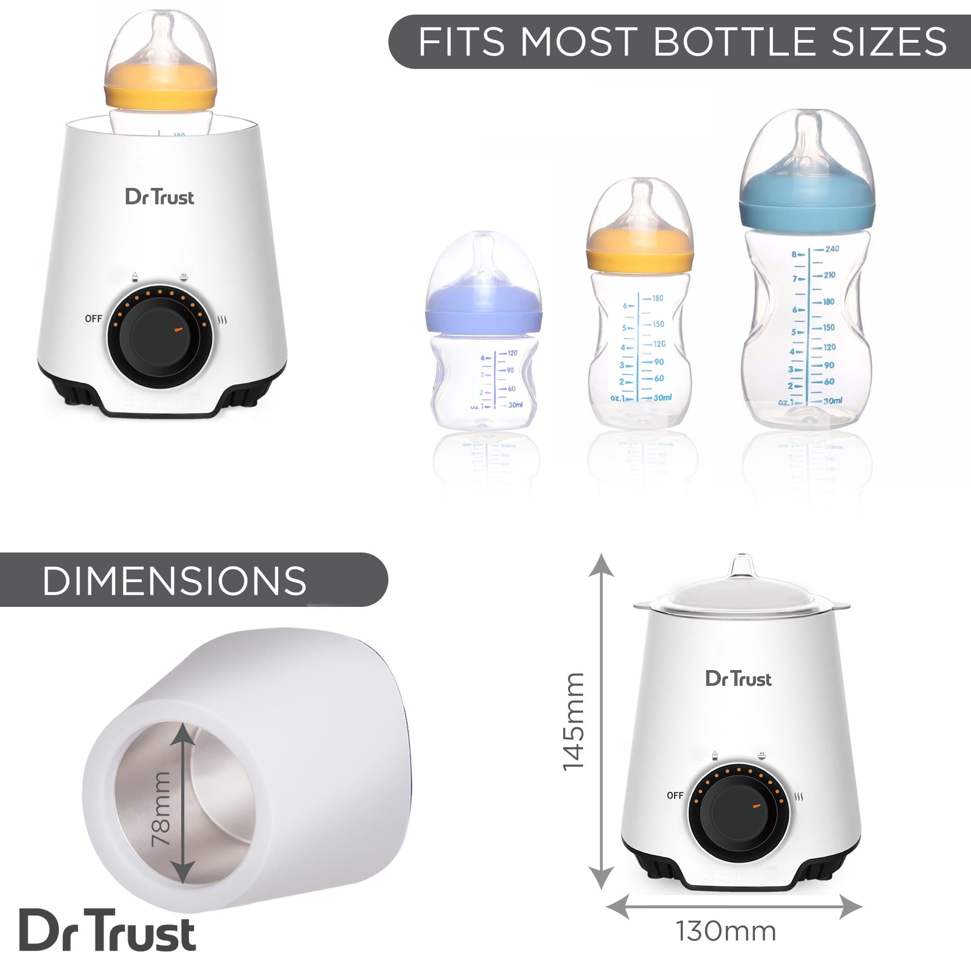Dr Trust USA Baby Bottle Warmer 7001 - Fast & Safe Bottle Heating for Breastmilk & Formula - Perfect for Home, Travel & Daycare Use