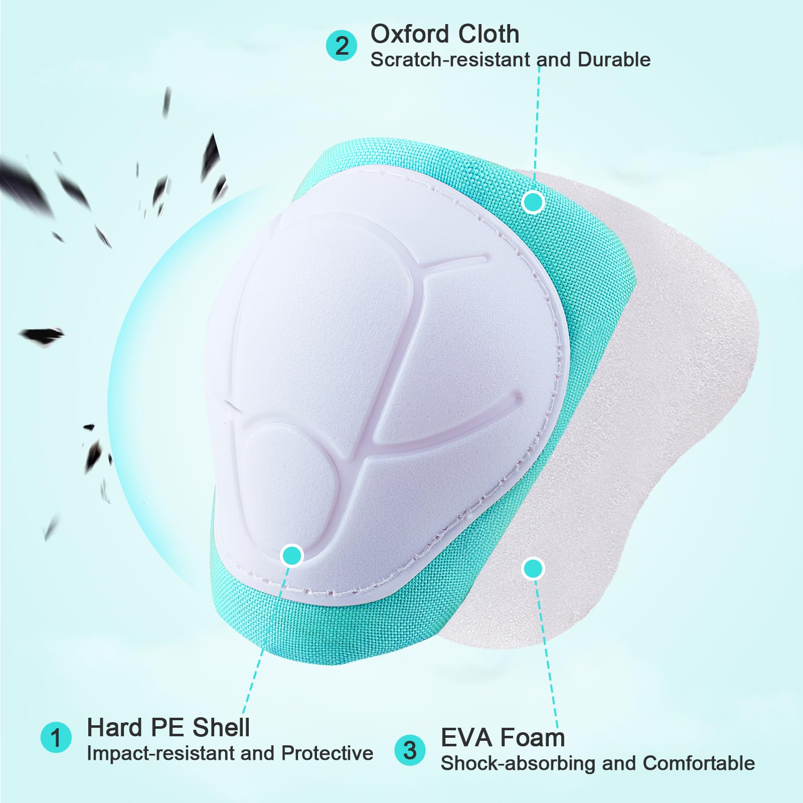 FIODAY Kids Knee and Elbow Pads Set with Wrist Guards - Adjustable Protective Gear for Boys & Girls (3-8 Years) - Ideal for Inline Skating, Biking, Skateboarding & Scooter Riding - Aqua Green - Safety Gear for Active Children