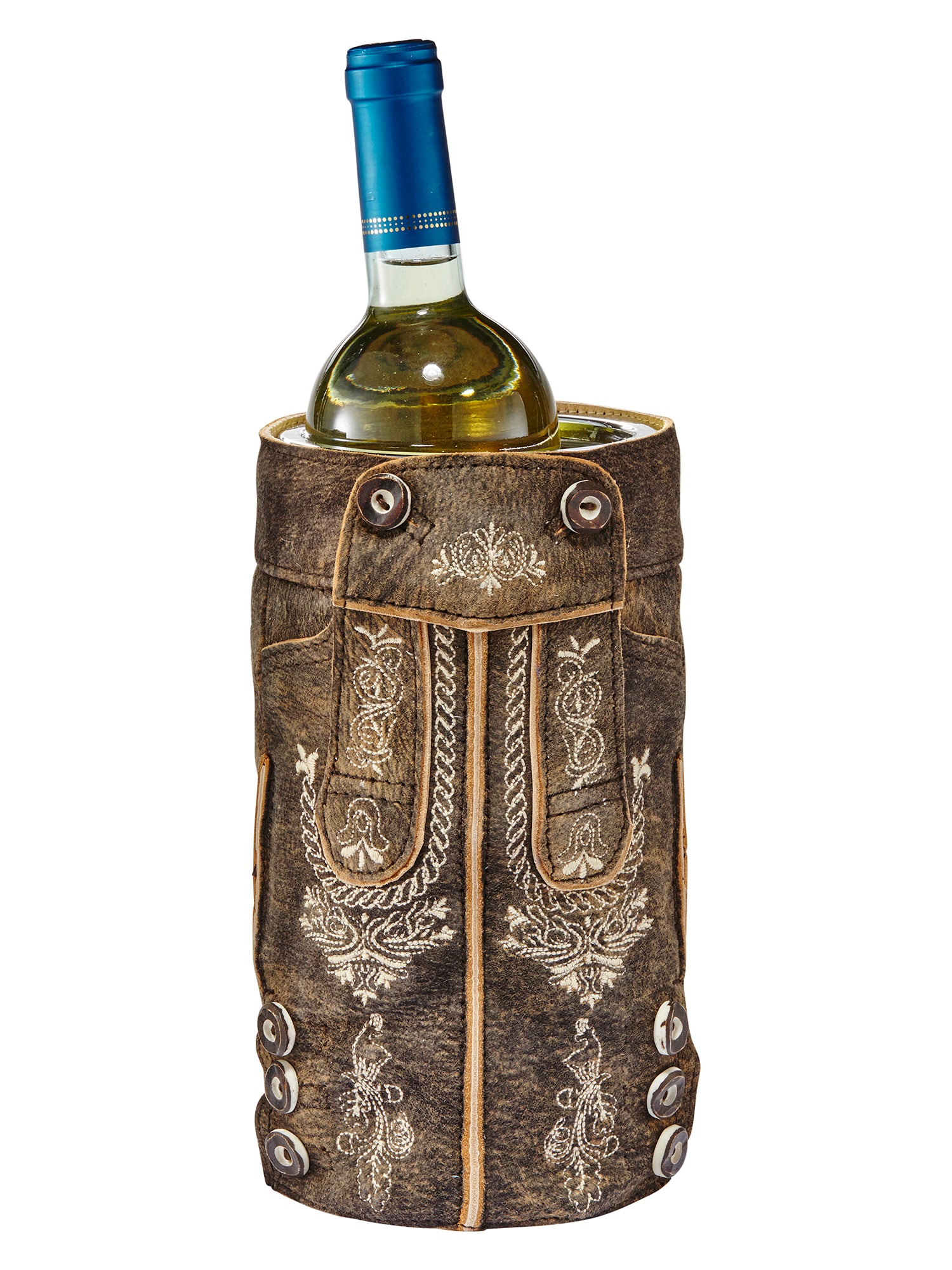 Vintage Leather Lederhosen Beer & Wine Cooler - Insulated German Oktoberfest Costume Accessory for Parties, Festivals, and Themed Events