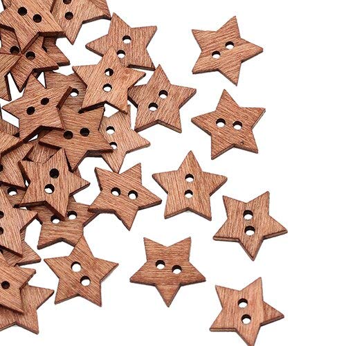 100Pcs 2-Hole Star Shaped Wooden Buttons for Sewing, DIY Crafts, Scrapbooking - Perfect for Clothing, Accessories & Home Decor Projects