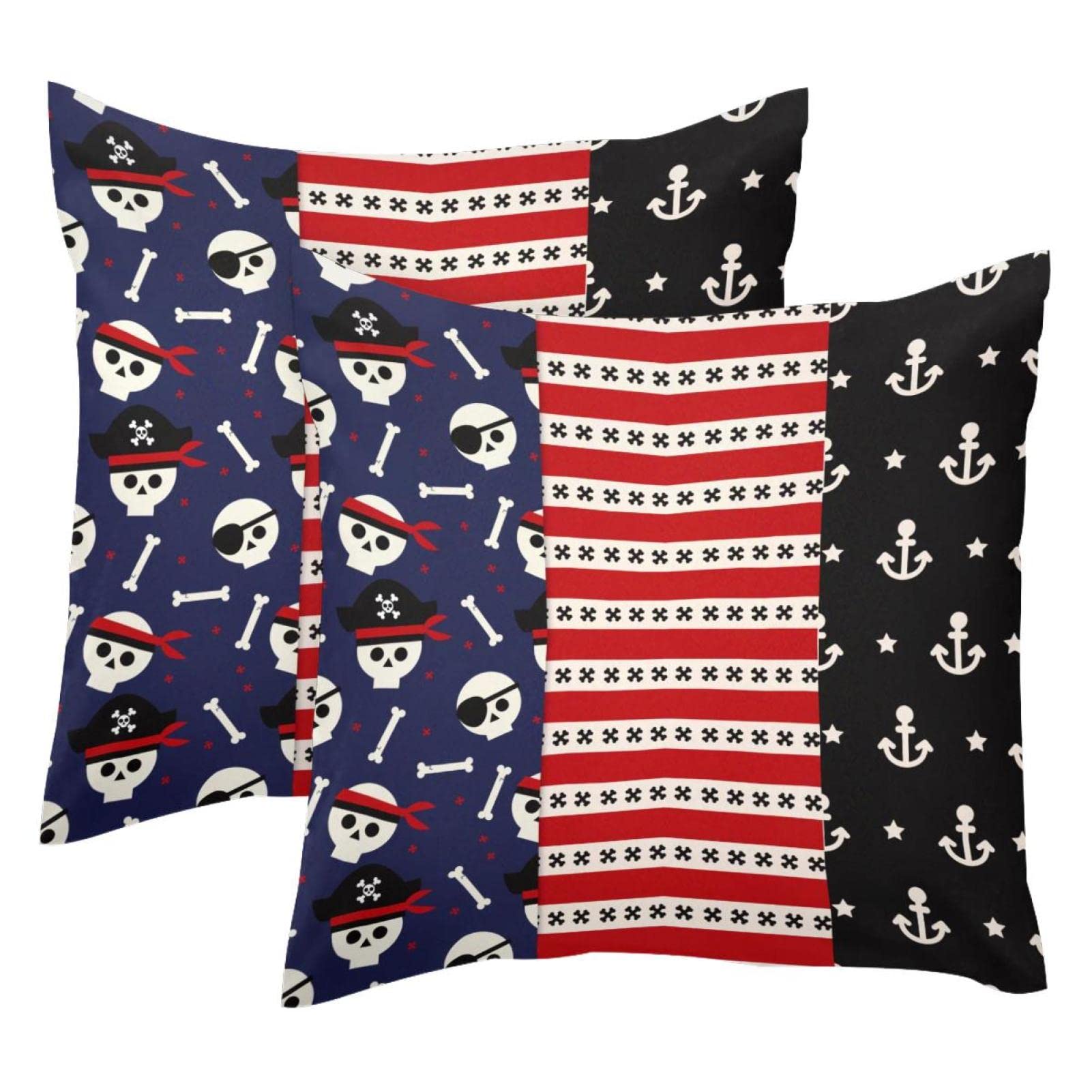 LORVIES Christmas Throw Pillow Covers Set of 2 - 18x18 Inch Decorative Square Pillow Cases with Pirate Skull Design for Sofa, Bed, Couch - Holiday Home Decor & Seasonal Living Room Accessories