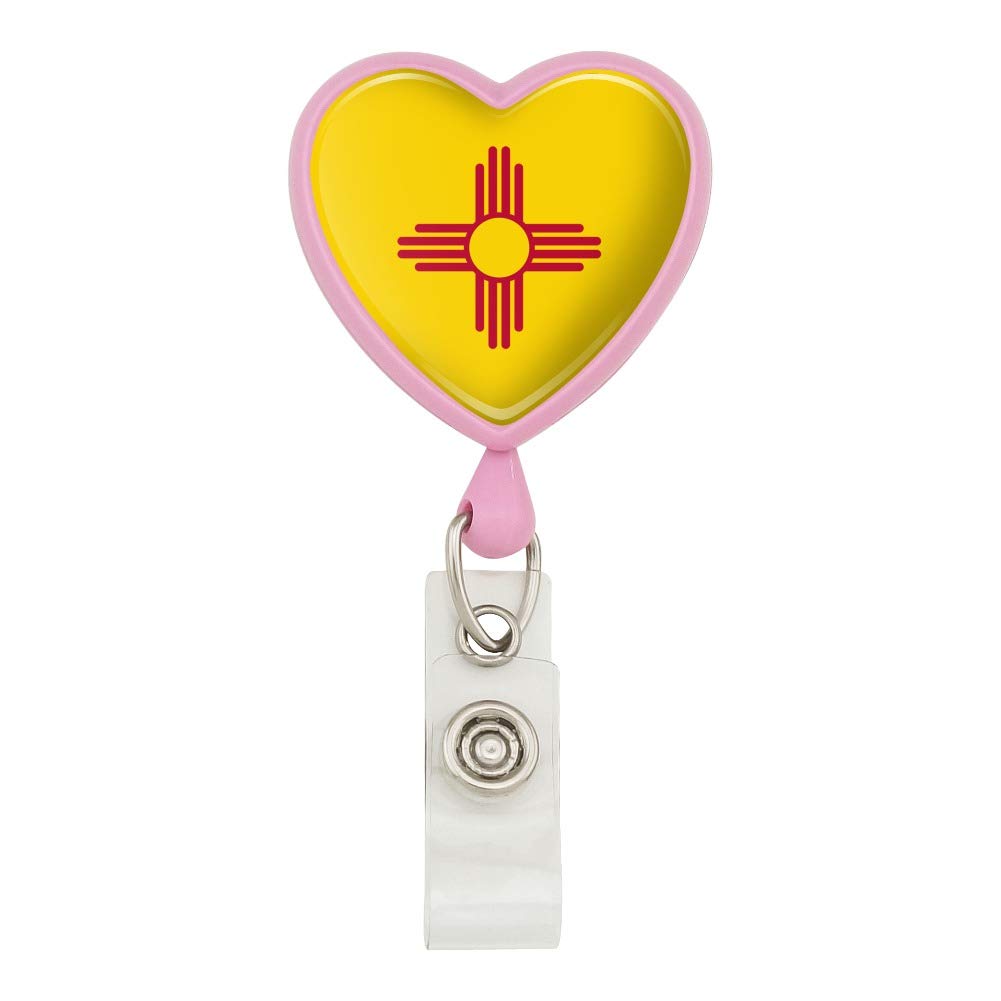 New Mexico State Flag Heart Lanyard - Retractable Reel Badge Holder with ID Card Clip - Perfect for School, Work, Events & Travel Accessories