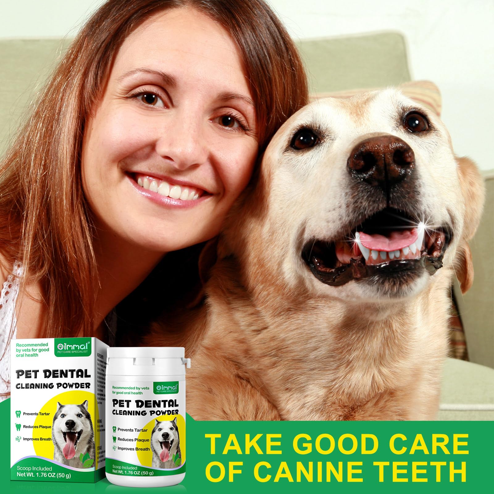 Natural Dog Teeth Cleaning Powder with Probiotics - Freshens Breath, Reduces Plaque & Tartar for Small, Medium & Large Dogs - 50g Dental Care for Healthy Gums & Fresh Breath at Home or Travel