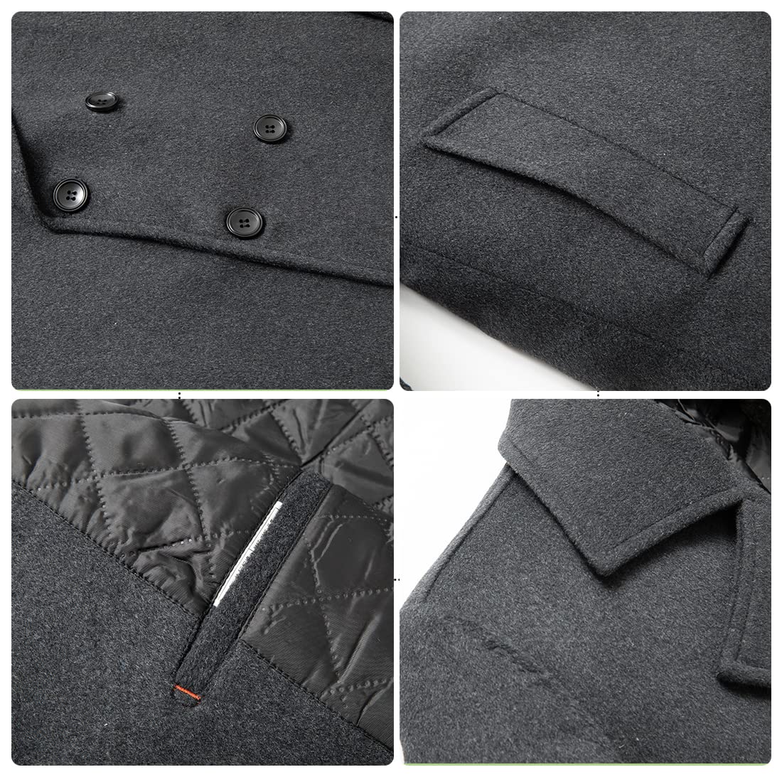 PRIJOUHE Men's Wool Blend Double Breasted Pea Coat Trench Coat - Business Casual Overcoat for Office, Winter & Formal Occasions