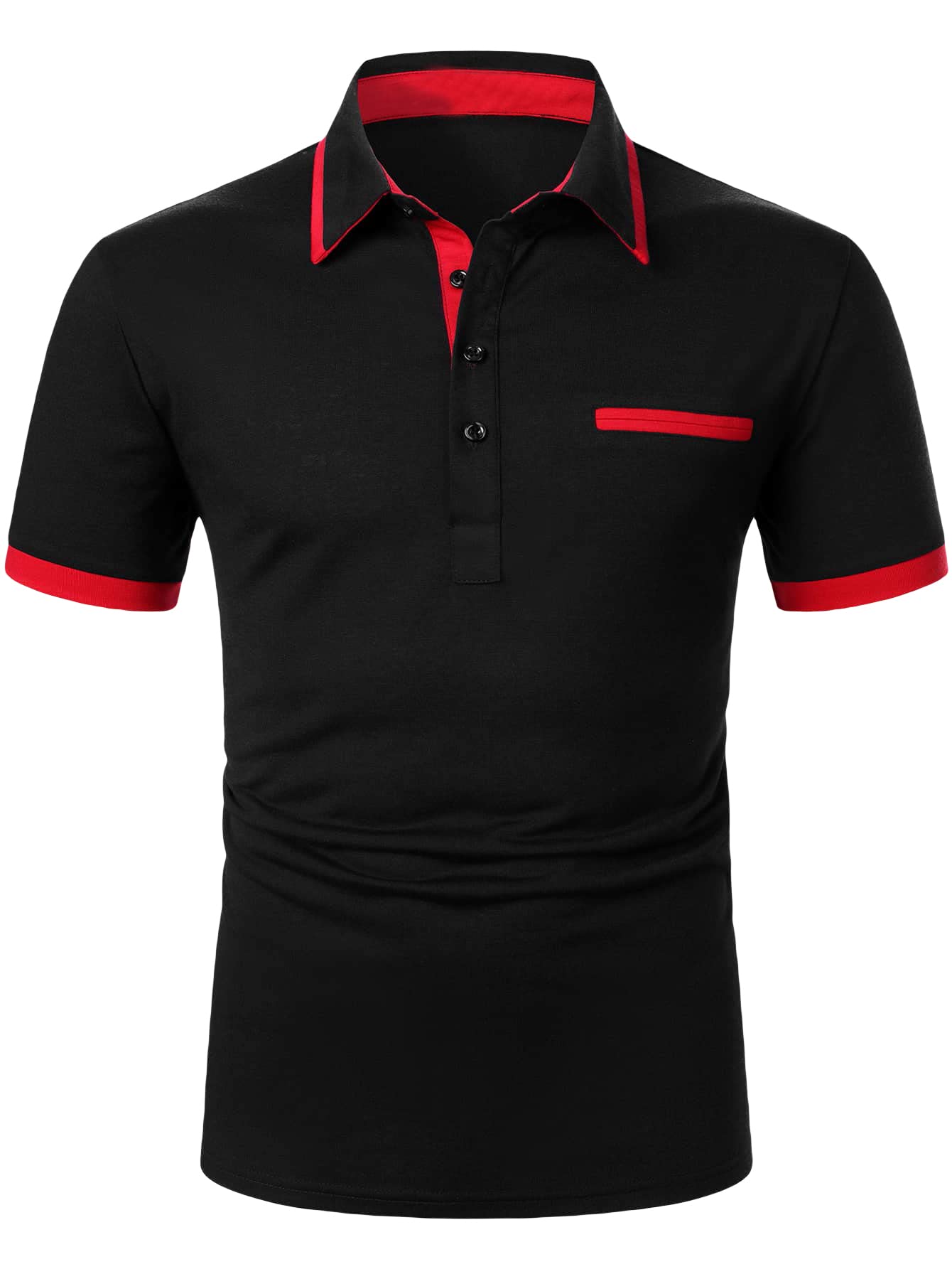 Floerns Men's Casual Short Sleeve Polo Shirt with Contrast Collar & Half Placket - Breathable Cotton T-Shirt for Work, Golf, and Everyday Wear