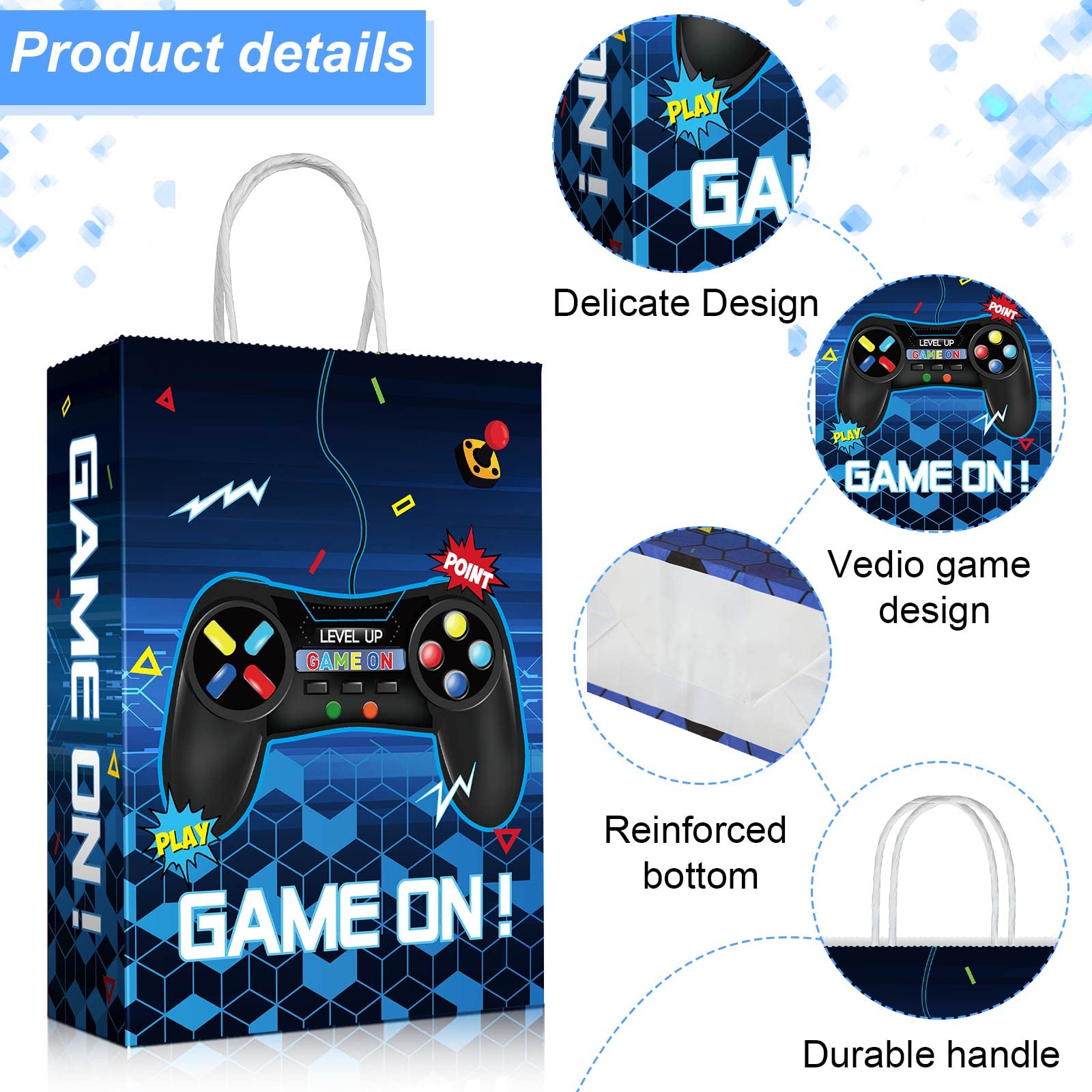 16-Piece Gamer Party Favor Bags with Handles - Video Game Themed Candy Treat Gift Bags for Kids & Boys - Perfect for Gaming Birthday Parties, Decorations & Goodie Bags
