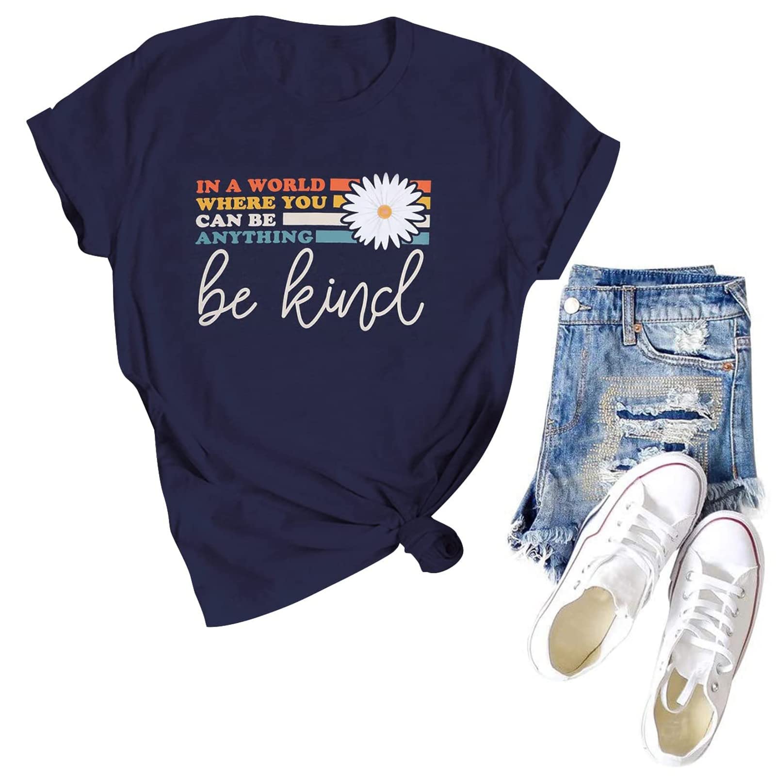 Be Kind T-Shirt for Women - Inspirational Kindness Graphic Tee - Cute Teacher Shirts & Blessed Tops for Everyday Wear | Perfect for School, Work, and Casual Outings