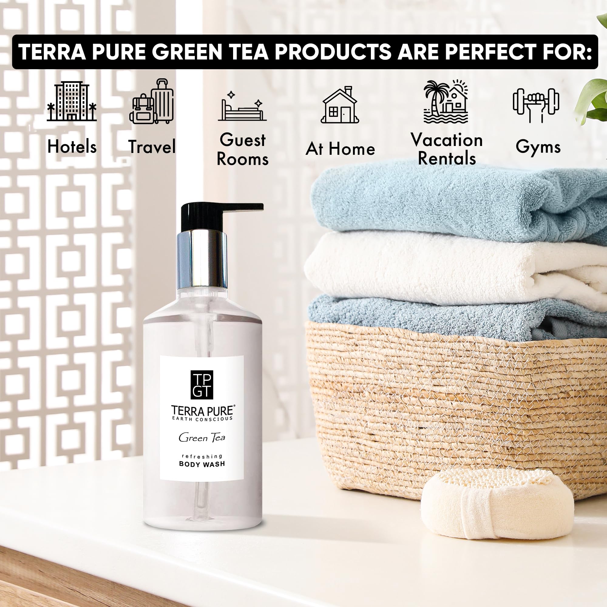 Terra Pure Green Tea Body Wash with Organic Honey & Aloe Vera - 10.14 oz (24-Pack) | Hydrating & Soothing Shower Gel for Sensitive Skin | Perfect for Daily Use, Spa Days & Gift Sets
