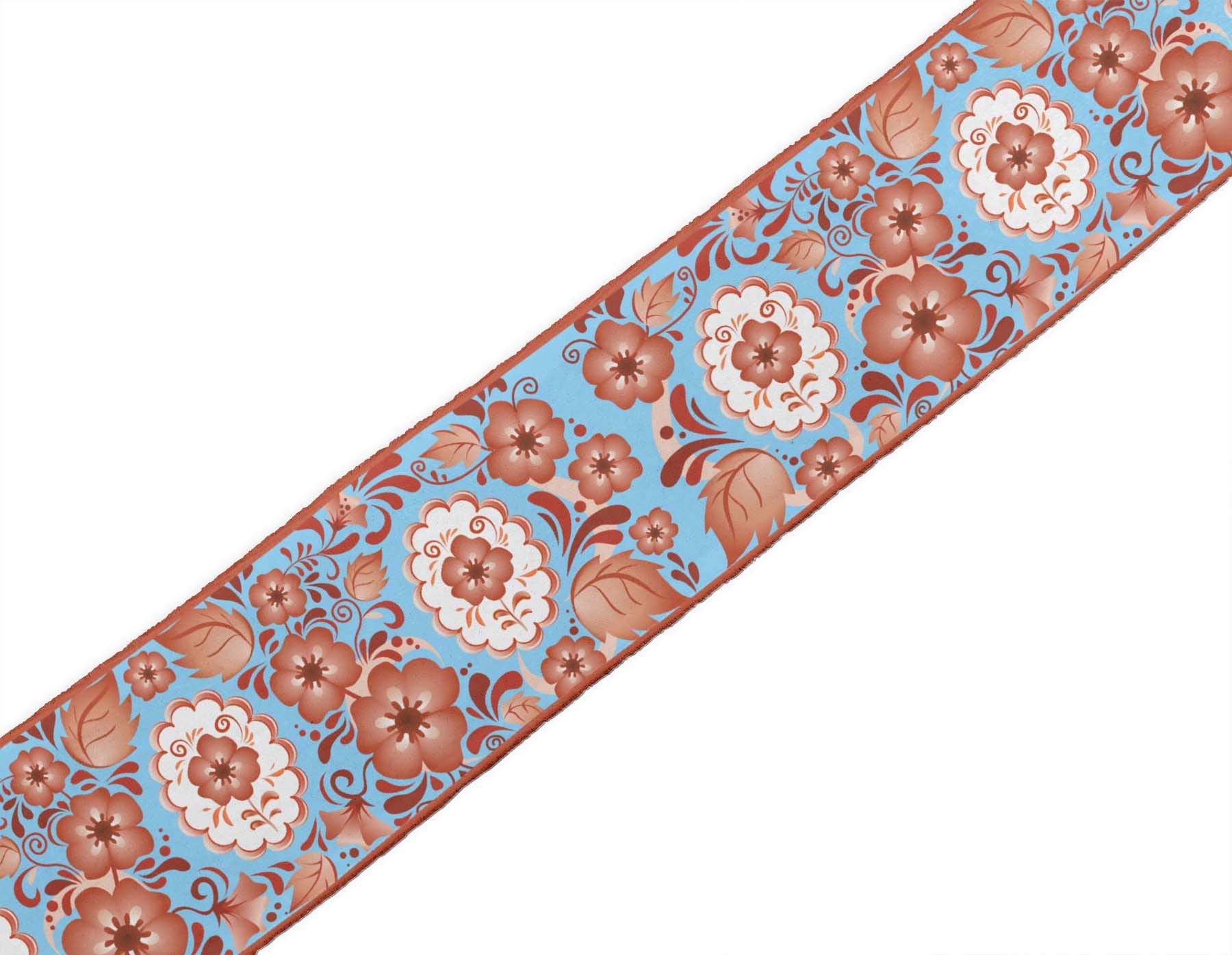 Blue Leaves & Floral Printed Dupion Fabric Ribbon Trim - 9 Yards, 3 Inches Wide for DIY Crafts, Sewing, Home Decor & Fashion Accessories | Perfect for Scrapbooking, Gift Wrapping & Costume Design