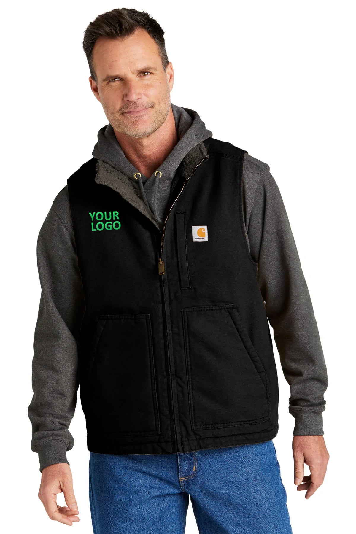 Carhartt Sherpa Lined Customized Vests for Men - Warm Fleece Lined Work Vest, Black - Perfect for Outdoor Work, Hunting & Winter Layering