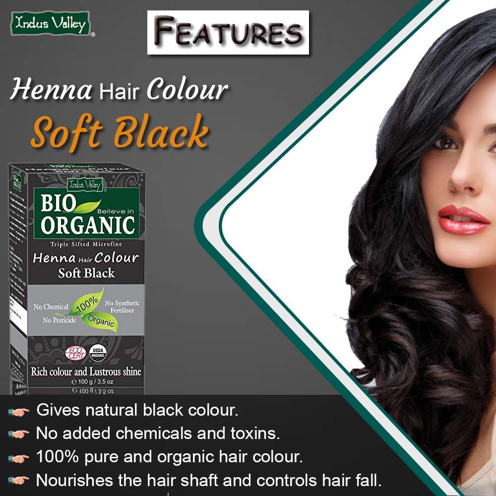 INDUS VALLEY Bio Organic Soft Black Henna Hair Dye with Hair Growth Oil Combo (100ml + 100g) - Natural Hair Color & Care for Gray Coverage, Conditioning & Styling at Home