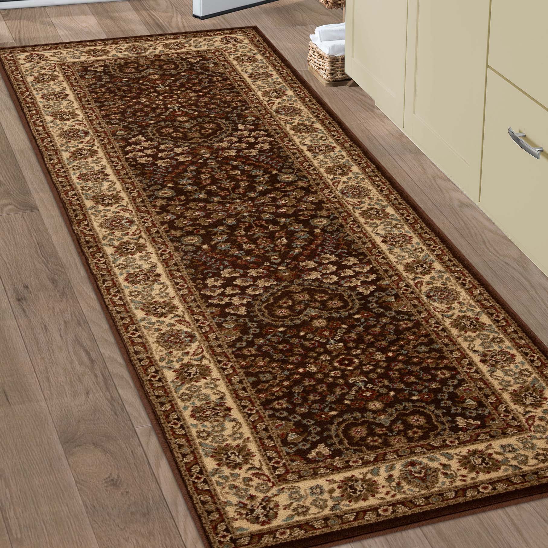 Traditional Oriental Floral Scroll Indoor Area Rug - Non-Slip Living Room Carpet, Bedroom Runner Rug for Home Decor | Perfect for Hallways, Entryways & Cozy Spaces