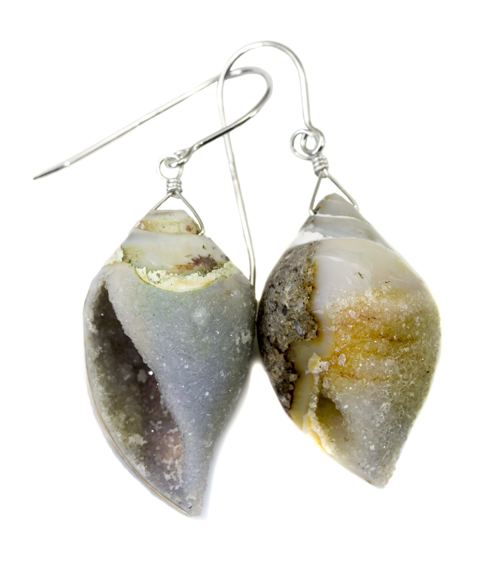 Sterling Silver Druzy Earrings - Natural Shell Drops for Women