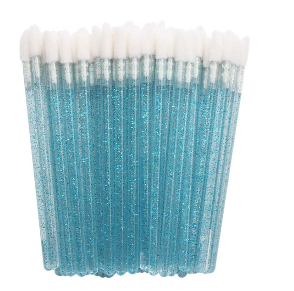 WOIWO 50 Pack Disposable Lip Brushes - Crystal Rod Lipstick & Gloss Applicator - Portable Makeup Brush Set for Professional & Home Use (Blue) | Perfect for Salons, Travel & Daily Makeup Application