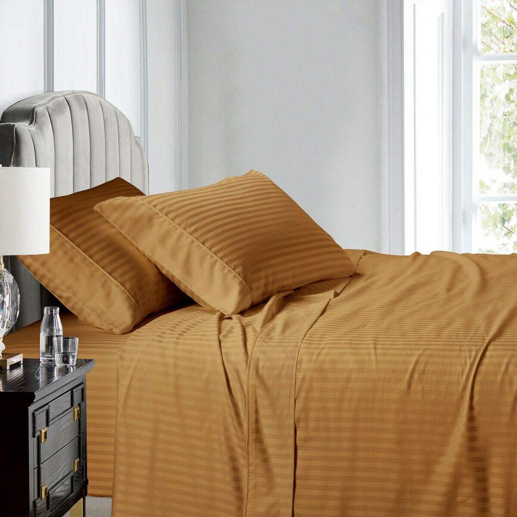 Premium 4-Piece Twin XL Stripe Sheet Set - 100% Egyptian Cotton 800-Thread Count - Deep Pocket (7-9