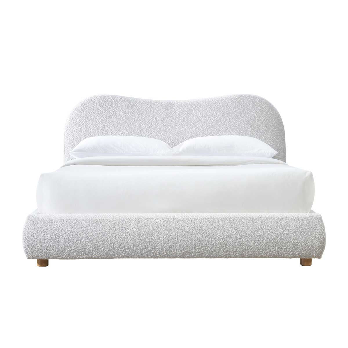 Cloud Boucle King Bed Frame - Oak Finish with Cream Upholstery | Modern Bedroom Furniture for Luxurious Comfort & Style