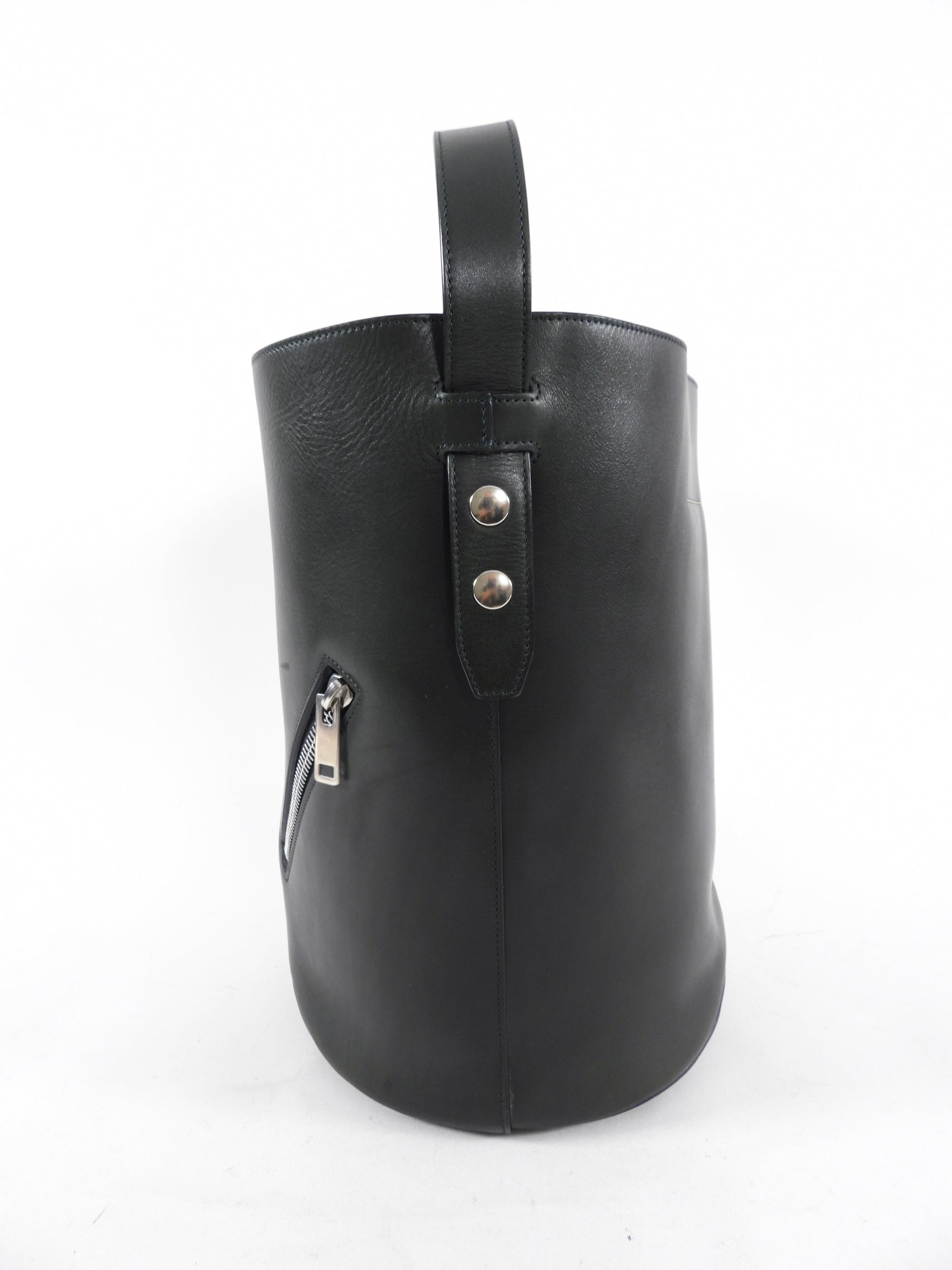 Celine Dark Forest Green Leather Biker Bucket Bag for Women - Stylish Crossbody Handbag for Travel, Work & Everyday Use