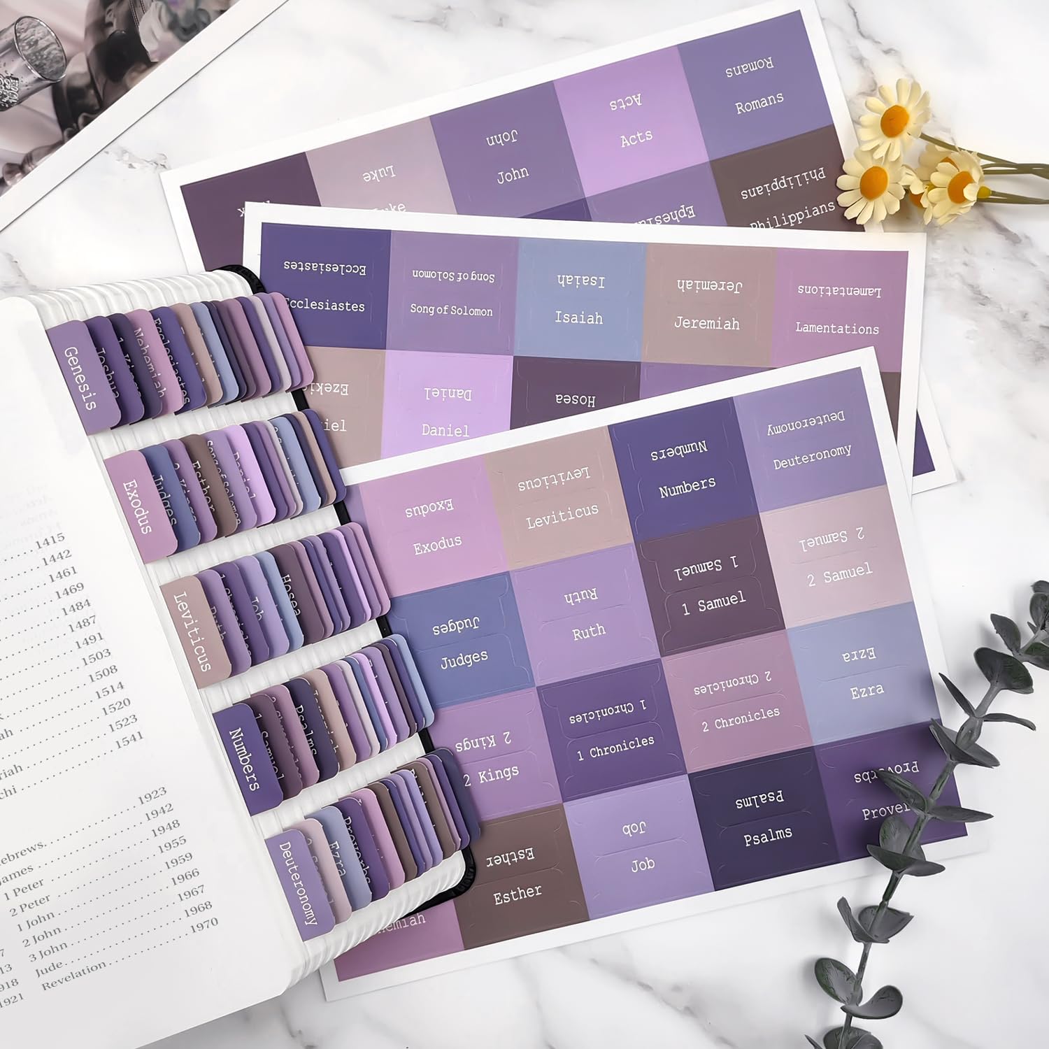 ZIEYOMI Bible Tabs - 66 Large Print Index Tabs for Old & New Testament | Bible Journaling Supplies for Women & Men | Includes 14 Blank Study Tabs | Perfect for Bible Study, Church, Gift Giving & Personal Devotion - Purple
