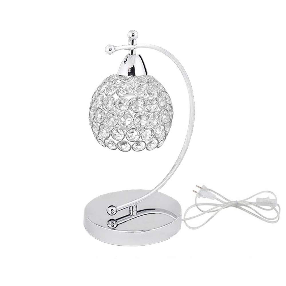 Modern Crystal Table Lamp - Plug in Bedside Lamp with Chrome Silver Finish, E27 Socket & On/Off Switch - Perfect for Nightstand, Desk, Bedroom, Living Room, Office, Dining Room & Hotel Decor