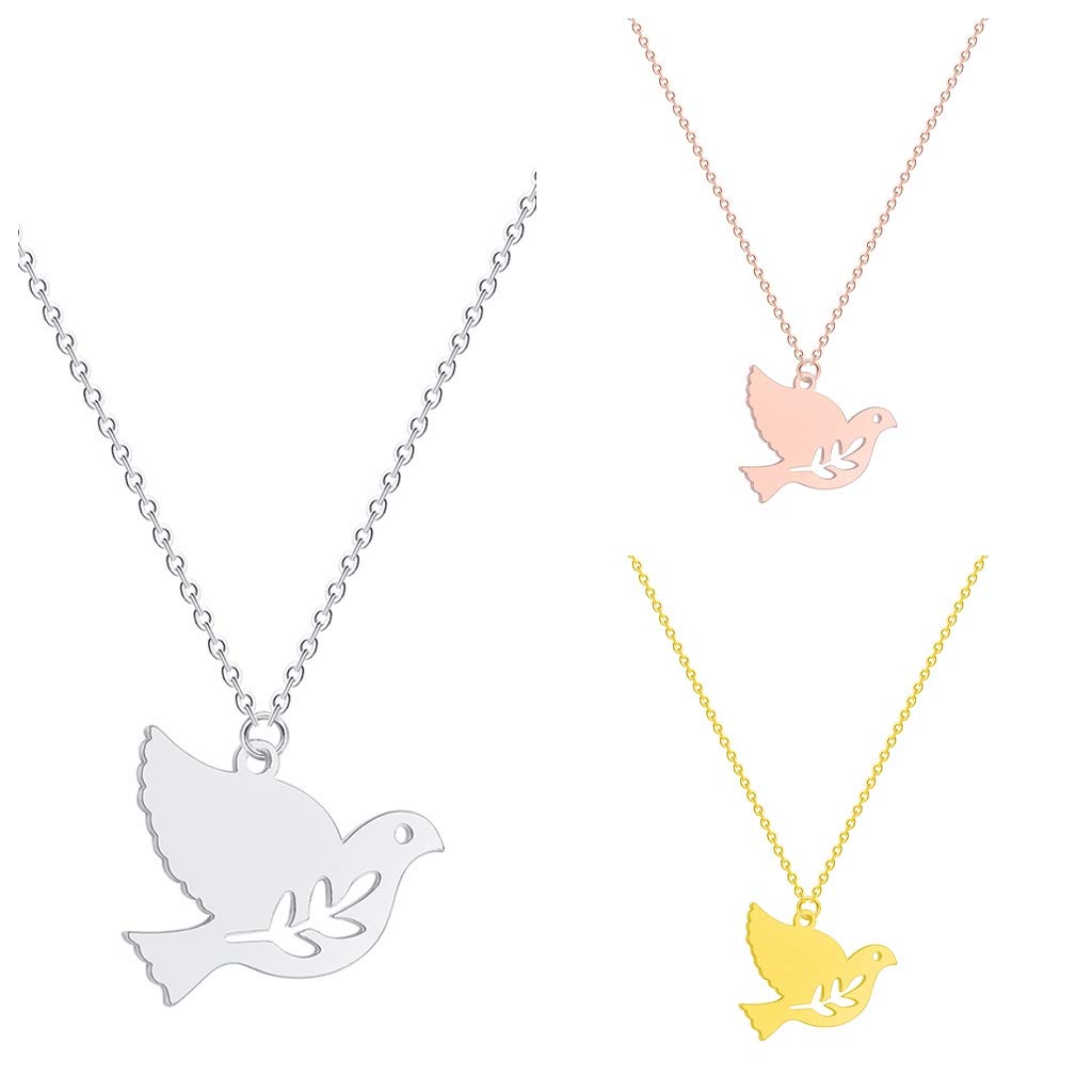 QIAMNI Minimalist Olive Branch Dove Bird Pendant Necklace for Women - Animal Peace Pigeon Jewelry Gift for Her, Birthday Present, Christmas Gift | Perfect for Everyday Wear, Special Occasions & Peace Symbol Lovers