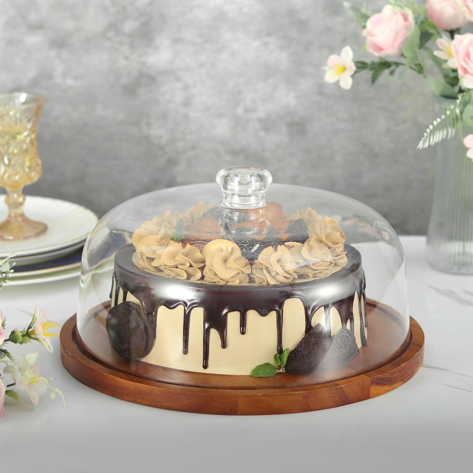 Wooden Cake Stand with Acrylic Dome Lid - 11.8
