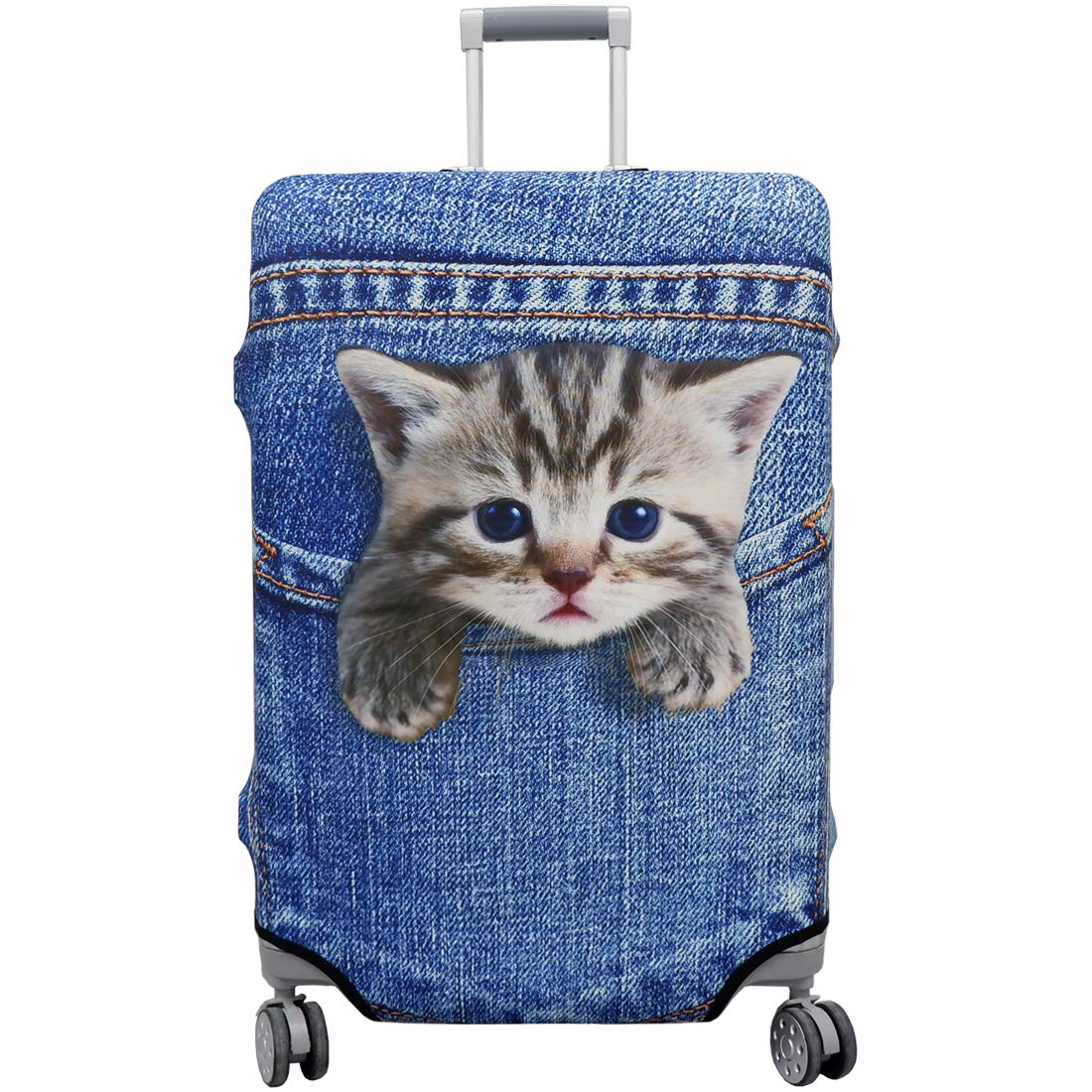 TAPE FIVE Washable Travel Luggage Cover - Thickened Spandex Protective Suitcase Cover for 18/24/28/32 Inch Bags (XL 29-32 Inch) with Storage Pocket - Perfect for Airplane Travel, Cat Lovers & Frequent Flyers