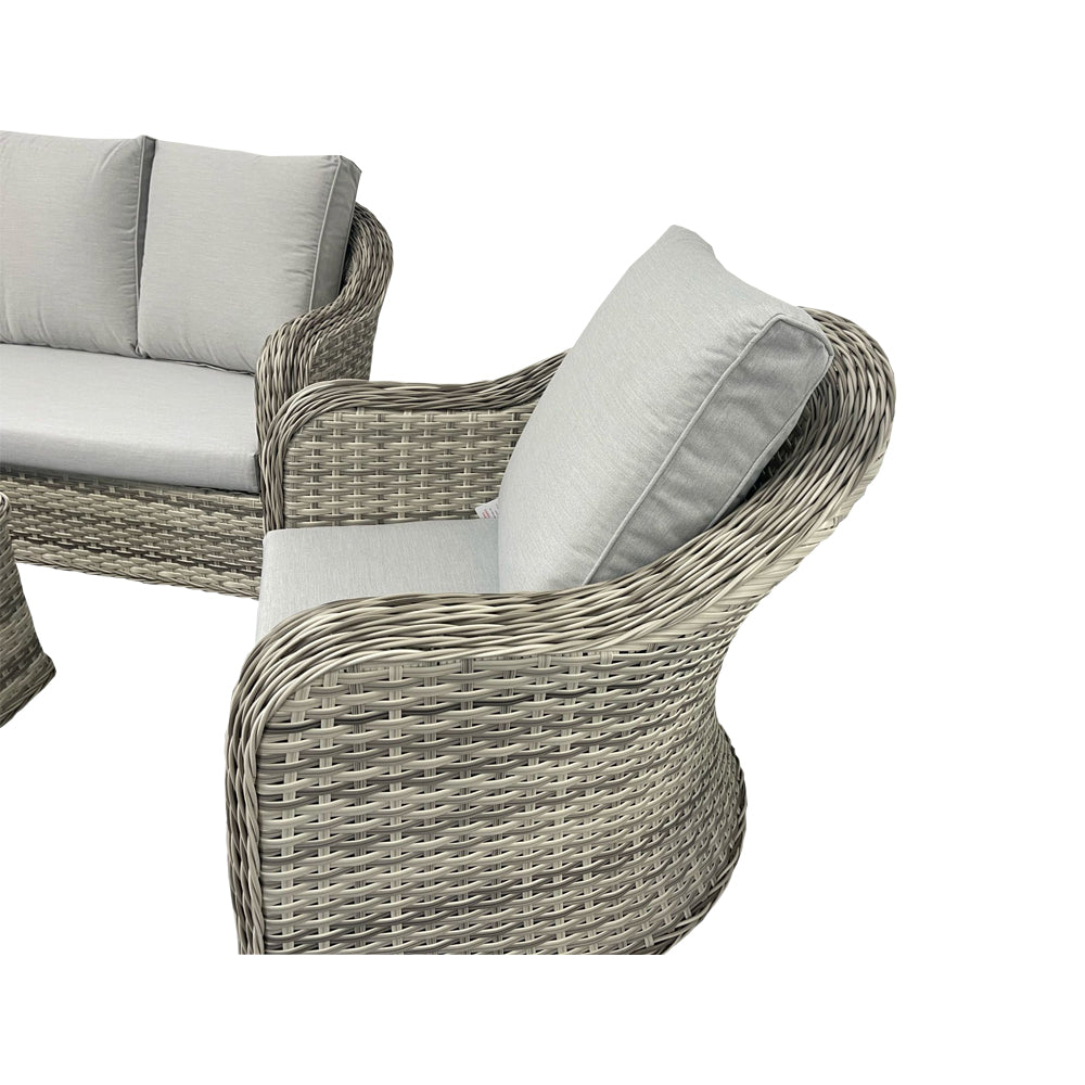 Toledo Beige Rattan 3-Seater Sofa & 2 Chairs Set with Coffee Table - Outdoor Patio Furniture for Garden, Poolside, and Backyard Relaxation