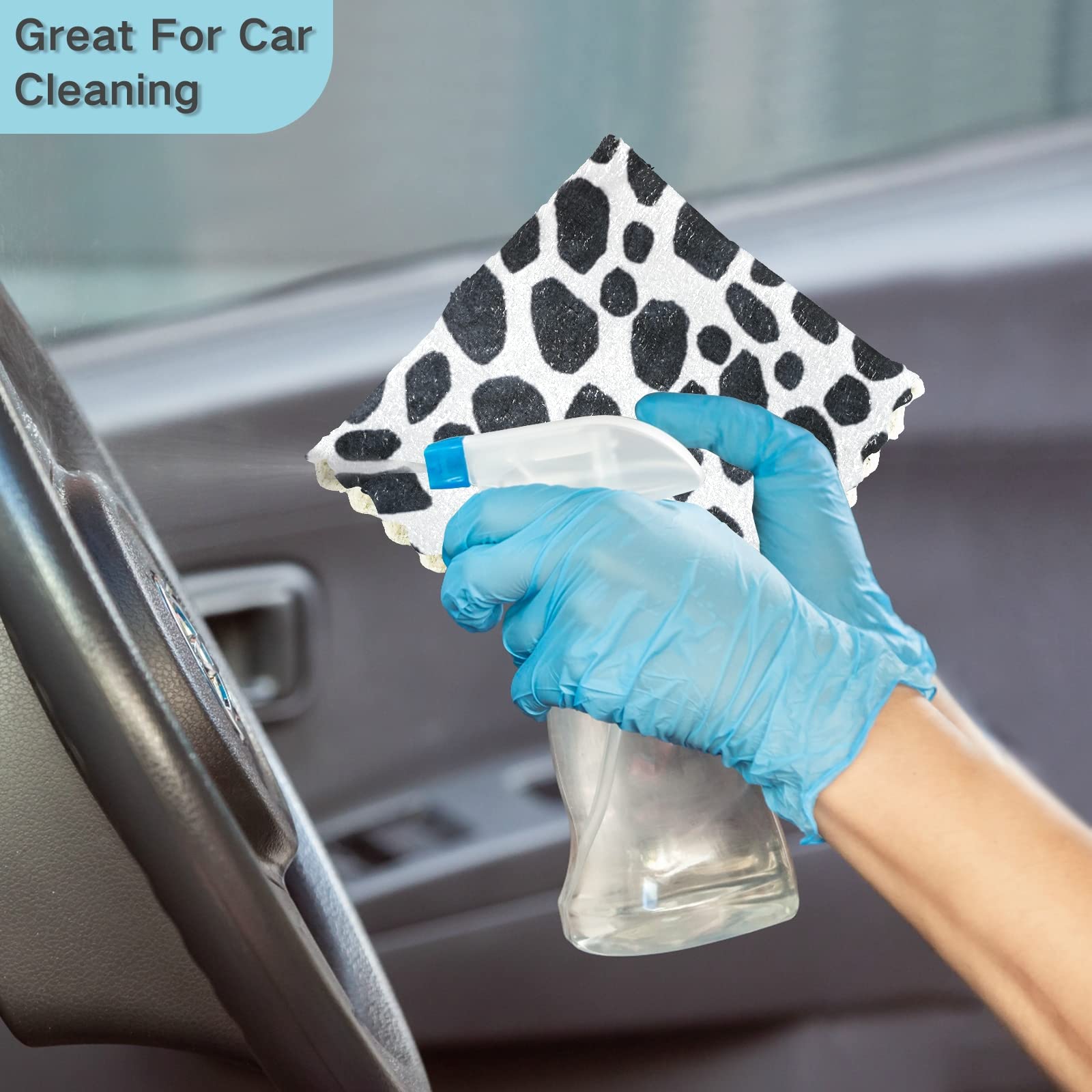 DOMIKING 6-Piece Reusable Absorbent Dish Cloths Set - Dalmatian Spots Design Kitchen Towels for Dishes, Hands & Windows | Eco-Friendly Cleaning Cloths for Kitchen, Bathroom & Household Chores