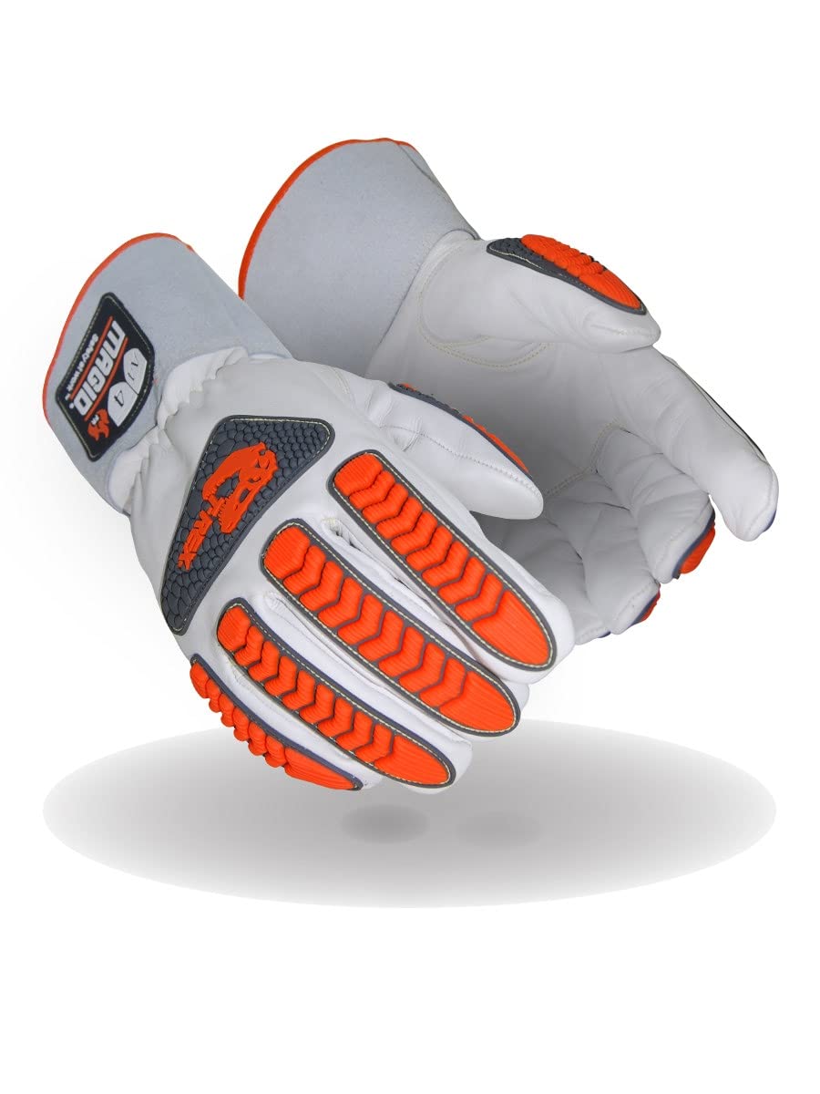 Heat Resistant Welder's Gloves - MAGID T-REX TRX848M Inferno Series (6 Pairs) - Full Leather, Size 11/XXL, Red & Gray - Ideal for Welding, Forging & High-Temperature Work Protection