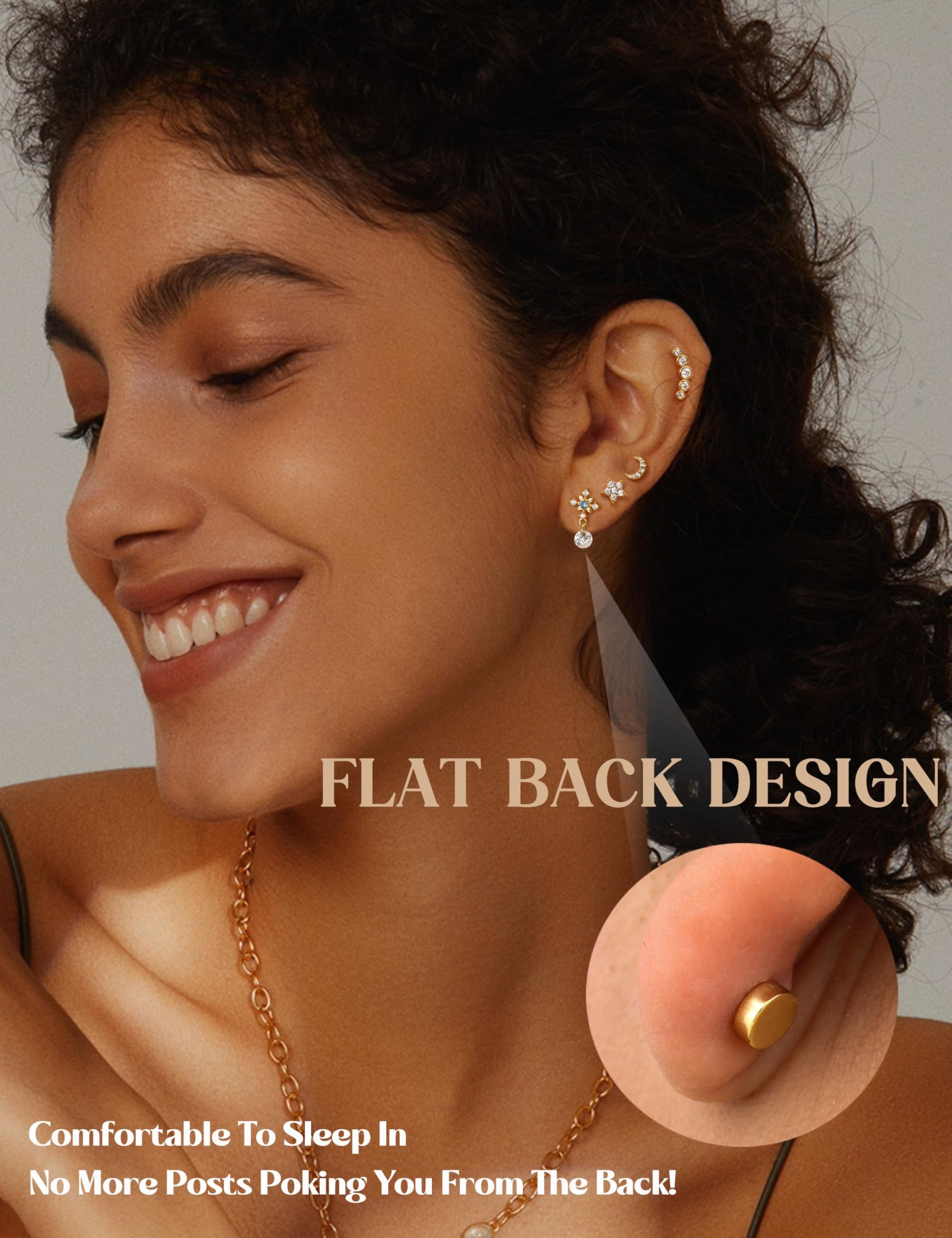 LOLIAS 16 Gauge Cartilage Earrings for Women - Stainless Steel Helix Piercing Jewelry with CZ Studs, Leaf & Butterfly Design, Flat Back Earrings - Perfect for Daily Wear, Parties & Gifts