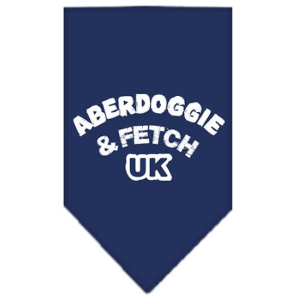 Premium Navy Blue Pet Bandana for Dogs - Screen Printed 'Aberdoggie & Fetch UK' Design - Small Size - Perfect for Walks, Parties & Photo Shoots