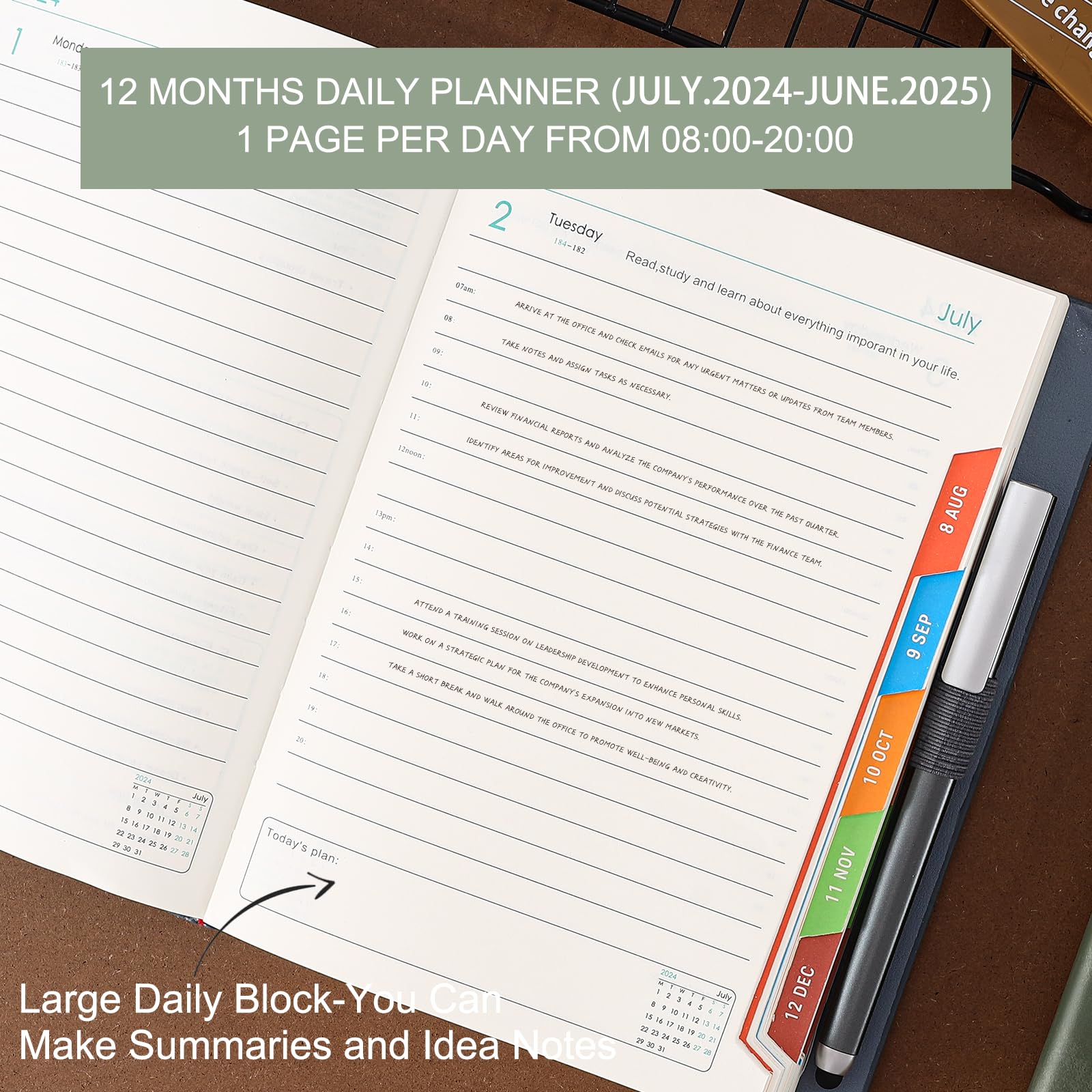 2024-2025 Academic Planner - A5 Daily Diary with Hard Cover, Pen Loop & Stickers | July 2024 to June 2025 Agenda | Perfect for Students, Teachers & Professionals | Back Pocket & Free Pen Included (Blue) | Ideal for School, Office & Personal Organization