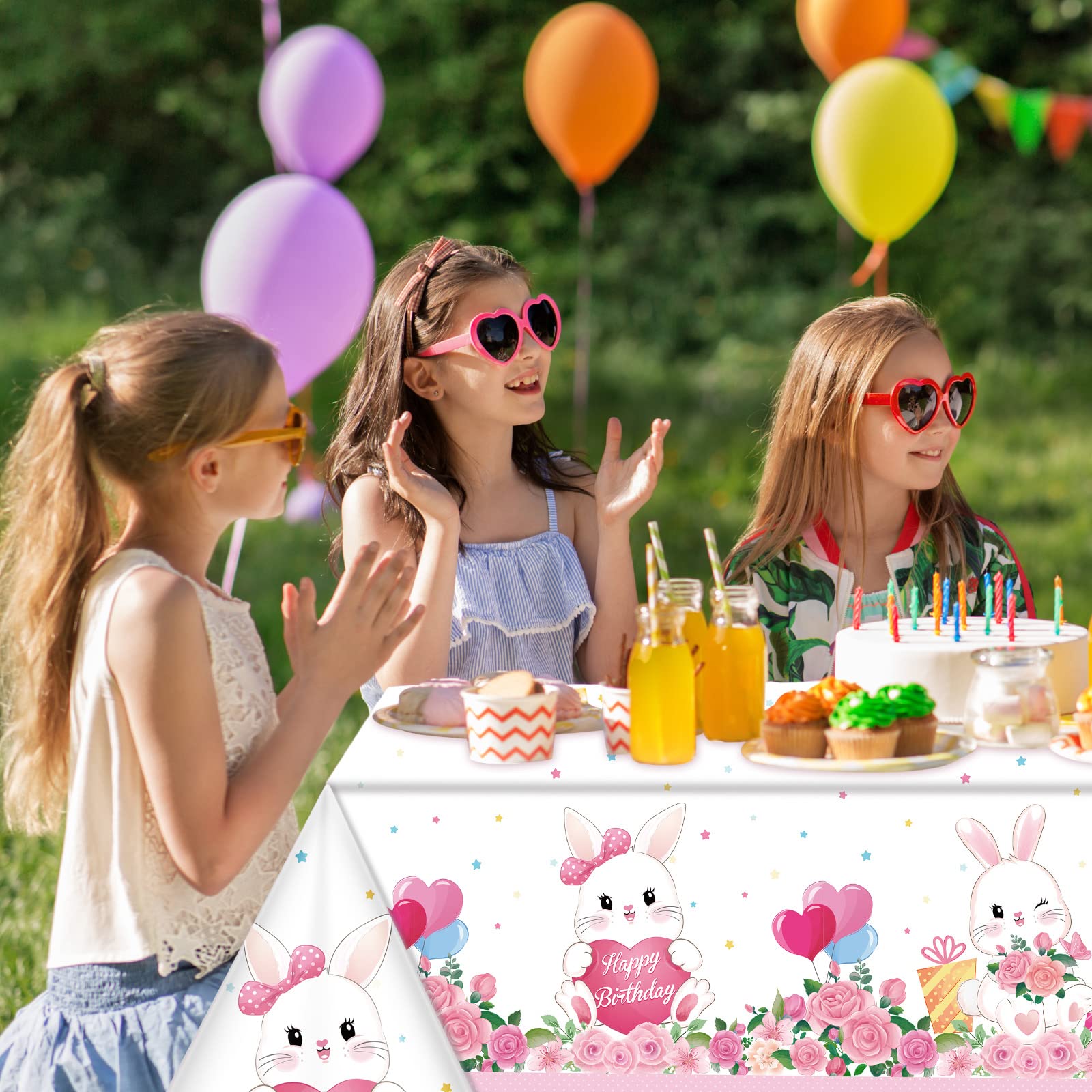 Jecery 3 Pack Easter Bunny Party Tablecloths - Pastel Floral Plastic Table Covers for Spring Birthday, Baby Shower & Girls Party Decorations - Perfect for Easter Celebrations, Birthday Parties & Baby Showers