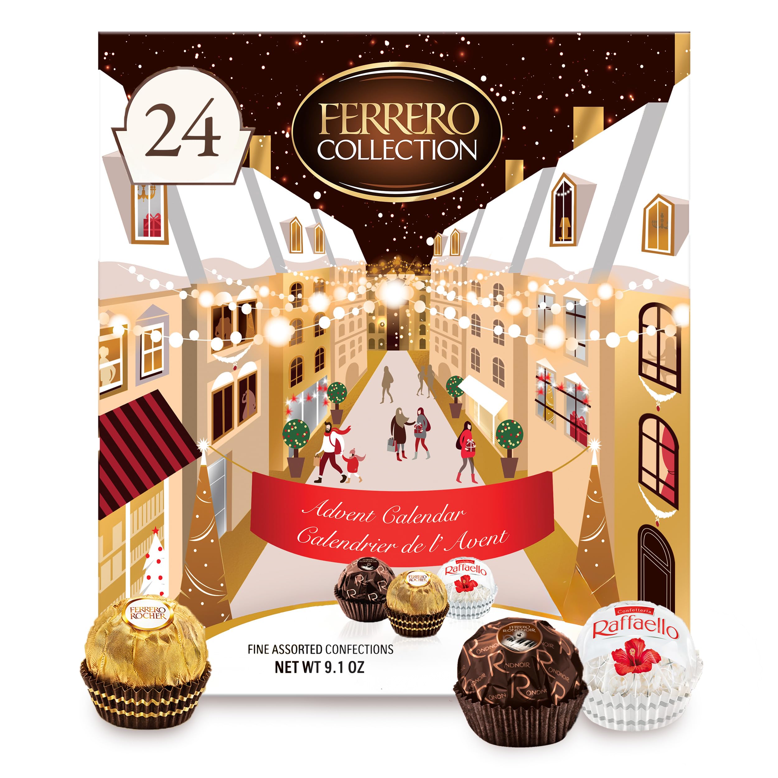 Ferrero Rocher 2024 Advent Calendar - 24-Piece Premium Chocolate Gift Box with Hazelnut, Milk, Dark & Coconut Chocolates (9.6oz) - Perfect for Christmas Countdown, Holiday Gifting & Chocolate Lovers