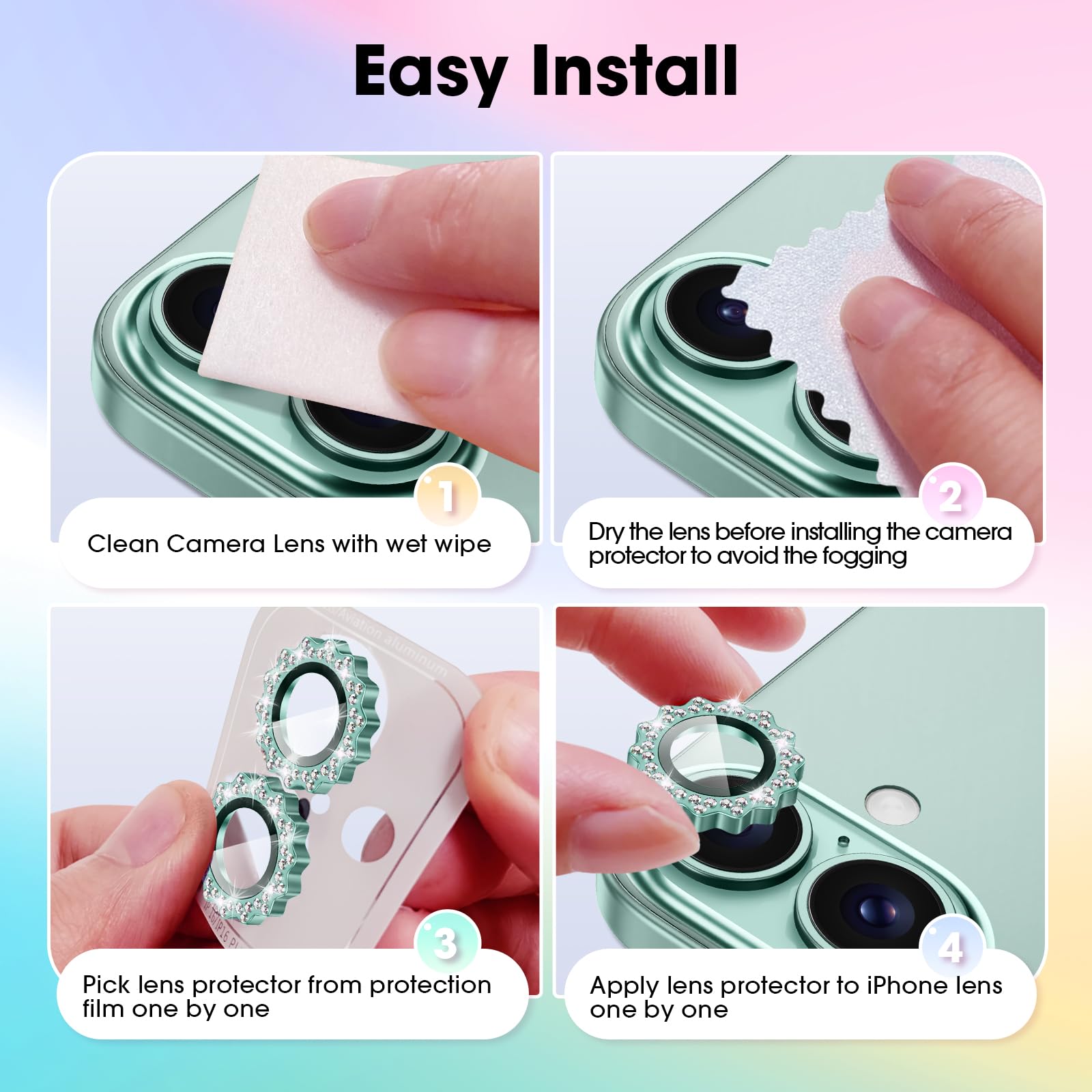Xfilm iPhone 16/16 Plus Camera Lens Protector - Diamond Ring Sun Design, 9H Hardness Scratchproof Screen Guard, Stylish Phone Accessories (Green) | Perfect for Outdoor Photography, Travel & Everyday Protection