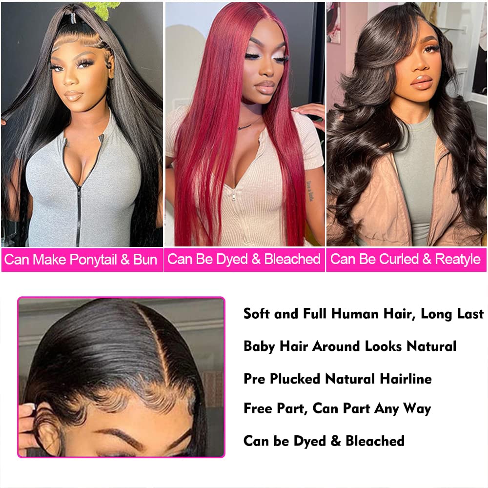 30 Inch Straight HD Lace Front Wig Human Hair - Pre Plucked 13x4 Lace Frontal - 180% Density Brazilian Hair - Glueless Transparent Lace Wig for Black Women - Perfect for Daily Wear, Parties & Special Occasions