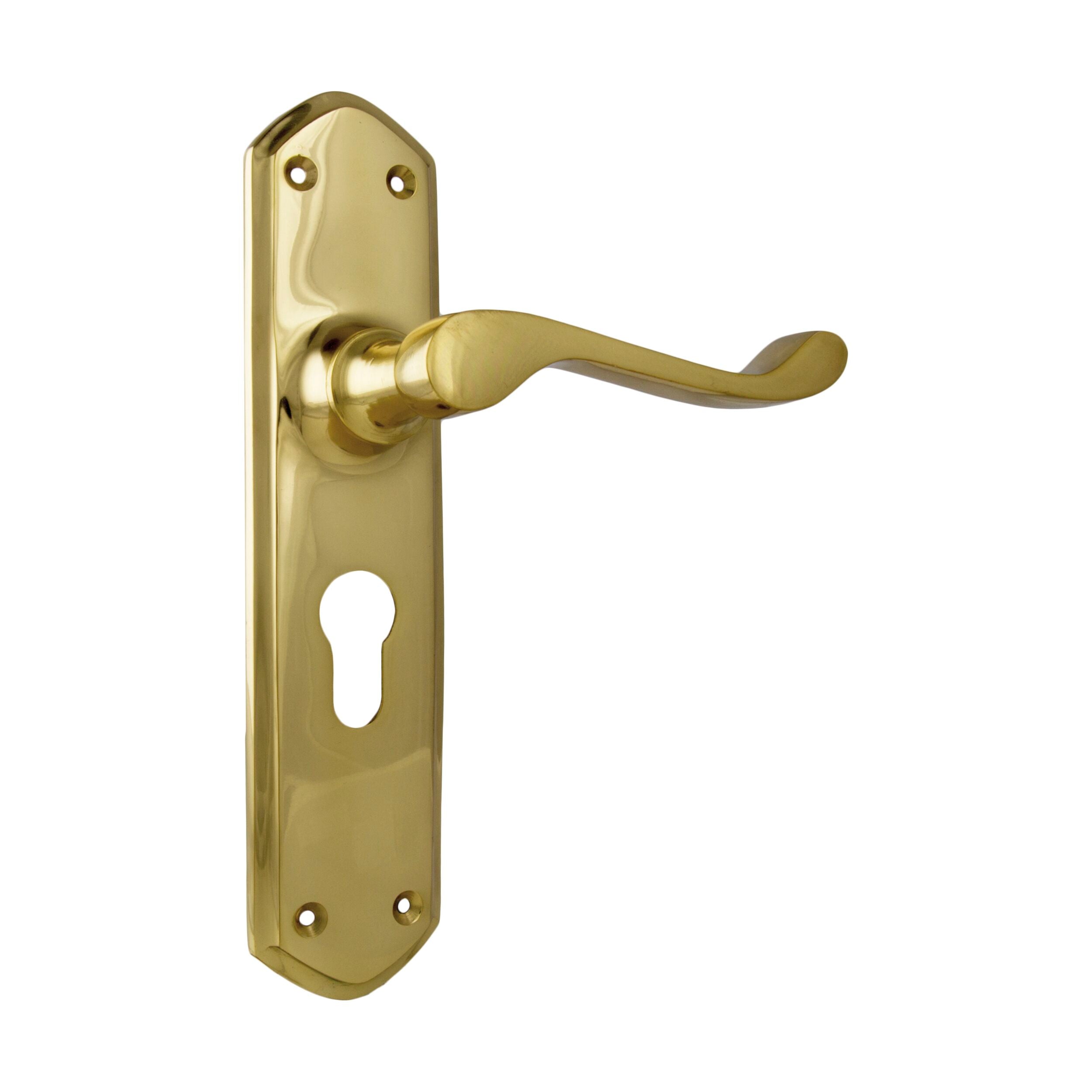 1042E Door Lever Windsor Euro Pair - Polished Brass - H200xP60xW45mm - Elegant Entryway Hardware for Home & Office Doors