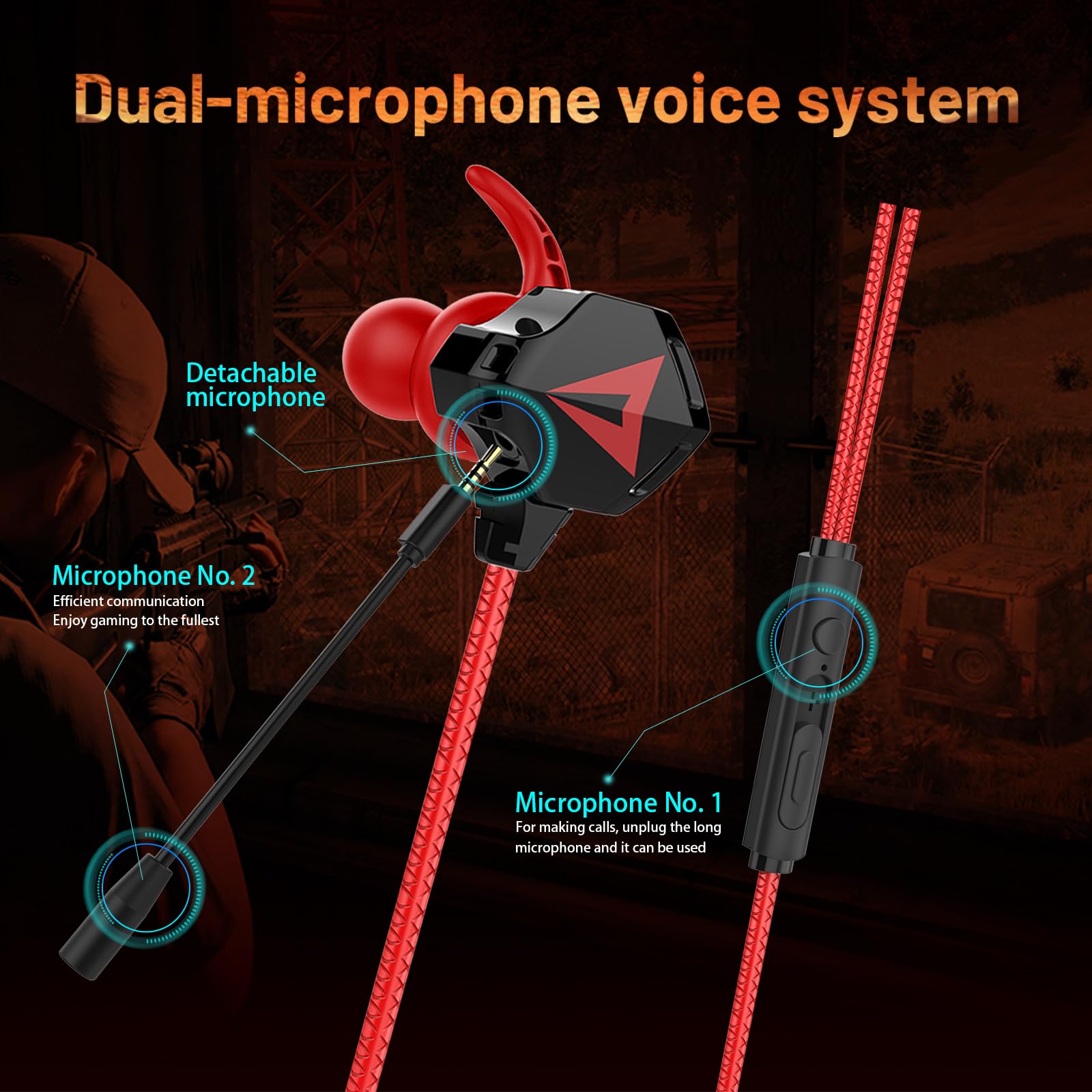 QJF-G5 Noise Canceling Gaming Earbuds with Adjustable Microphone - 3.5mm Wired In-Ear Headphones for PC, PS5, Xbox, Nintendo Switch, Mobile Phones & Laptops - Perfect for Competitive Gaming, Streaming & Online Meetings