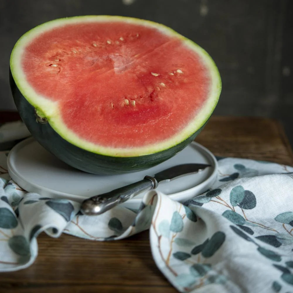 Premium Linen Hemmed Table Runner with Eucalyptus Design on White - Perfect for Dining Tables, Weddings, and Home Decor